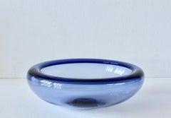 Large Danish Blue Glass Bowl or Dish by Per Lutken for Holmegaard Denmark, 1950s