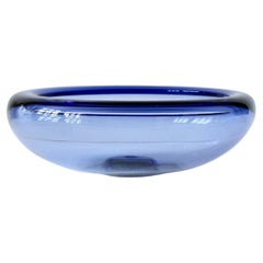 Large Danish Blue Glass Bowl or Dish by Per Lutken for Holmegaard Denmark, 1950s