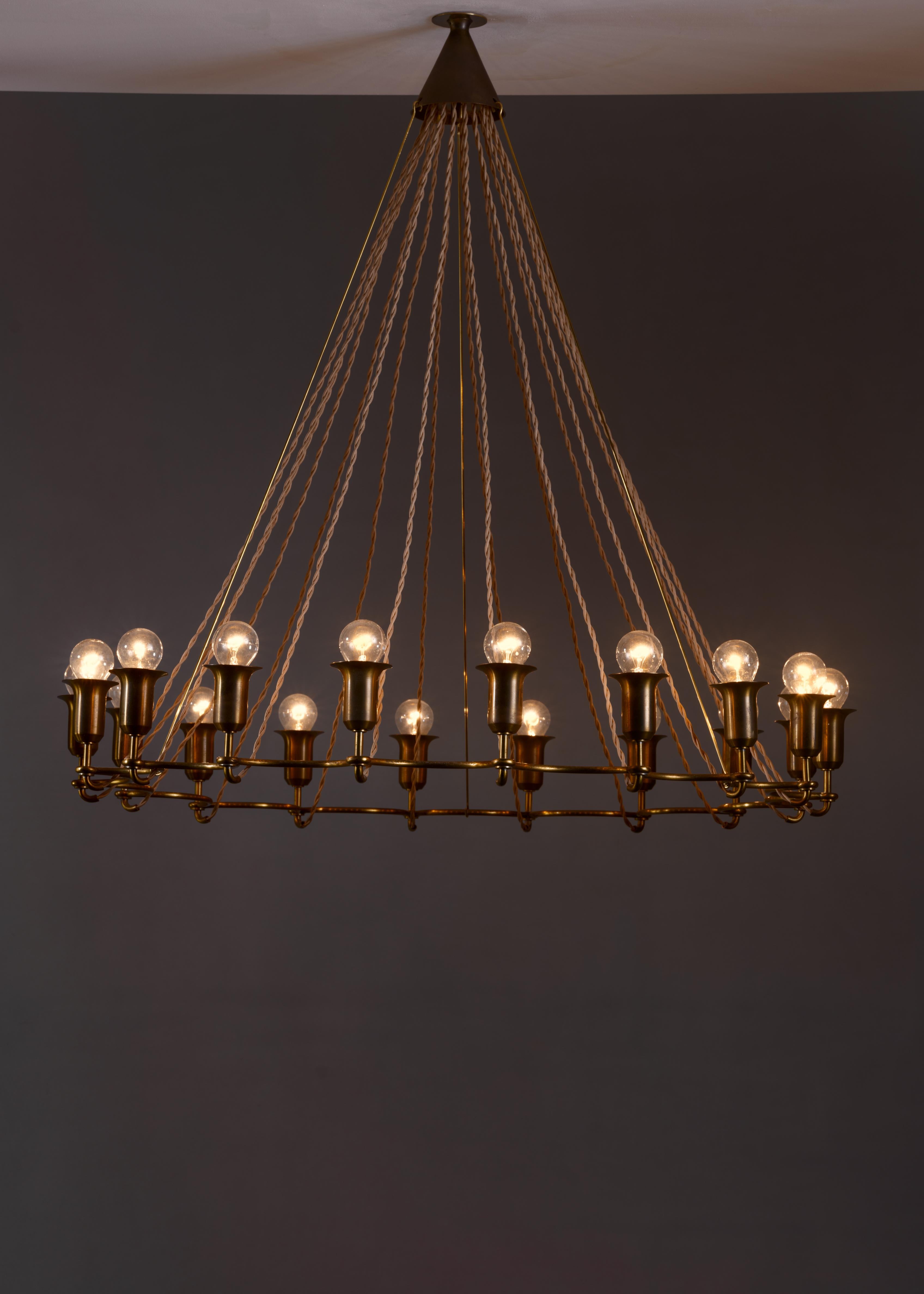 Scandinavian Modern Large Danish brass chandelier with 18 lights For Sale