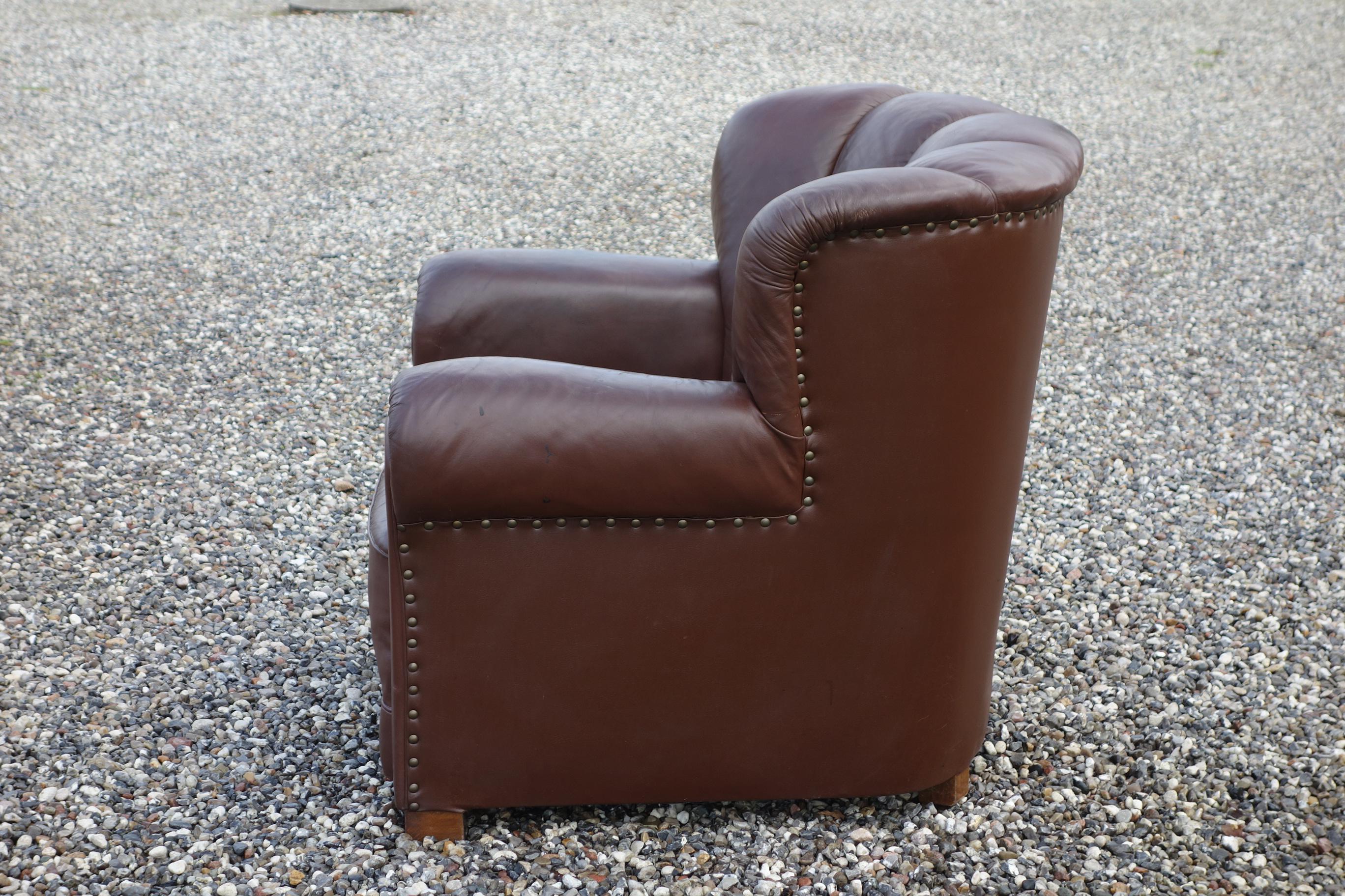 Art Deco Large Danish Cabinetmaker Chair from the 1940s in Beautiful Patinated Leather