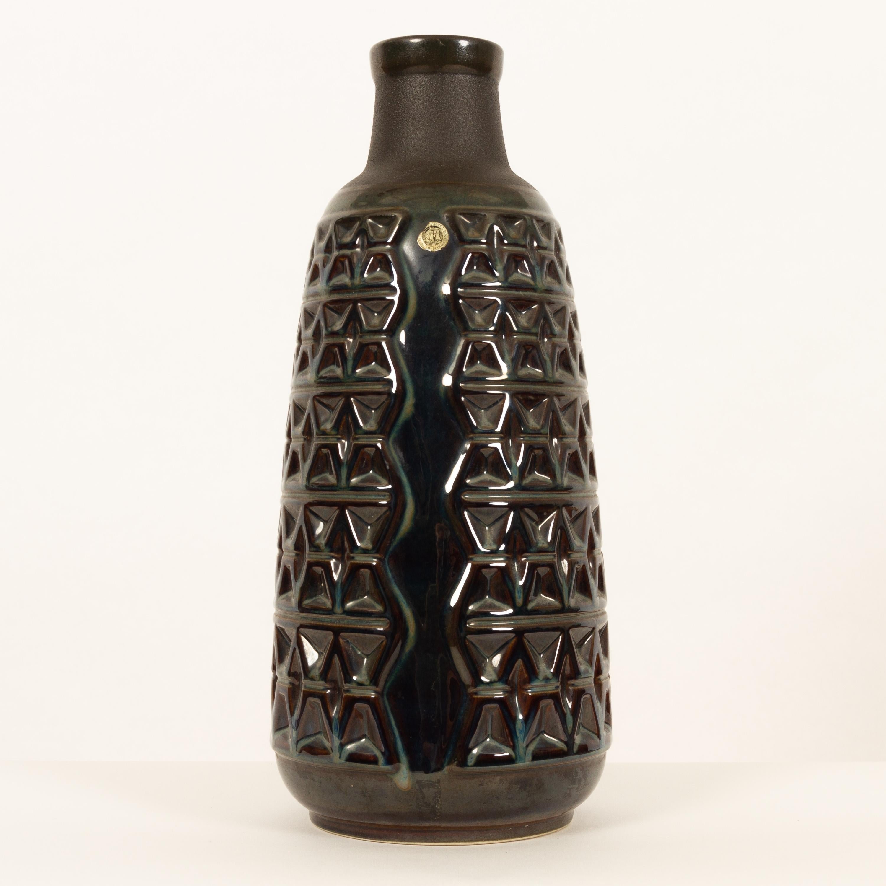 Scandinavian Modern Large Danish Ceramic Vase in Blue Glaze by Einar Johansen for Søholm 1960s