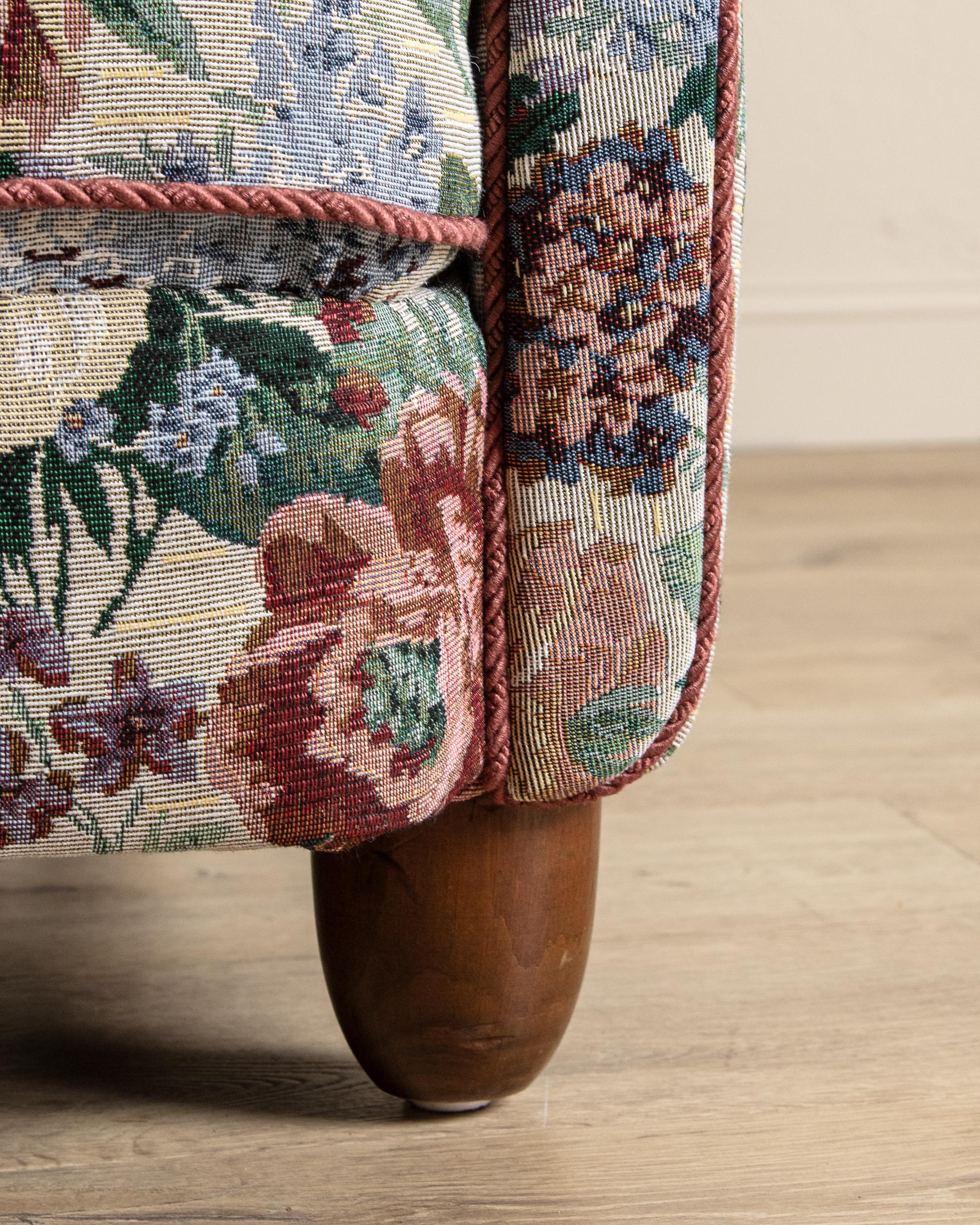 Large Danish Club Chair In Floral Tapestry, Denmark, 1940'S For Sale 4