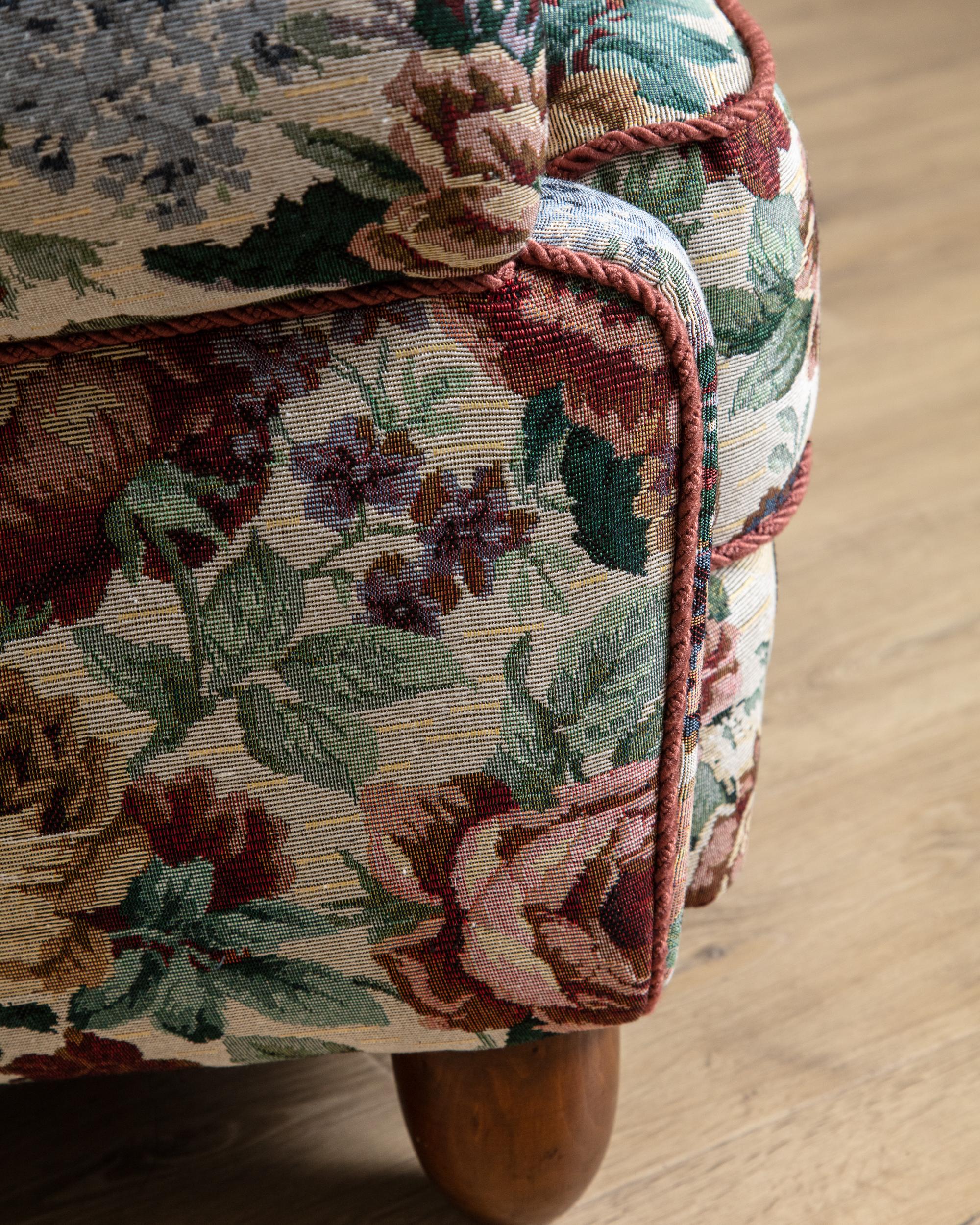 Large Danish Club Chair In Floral Tapestry, Denmark, 1940'S For Sale 5