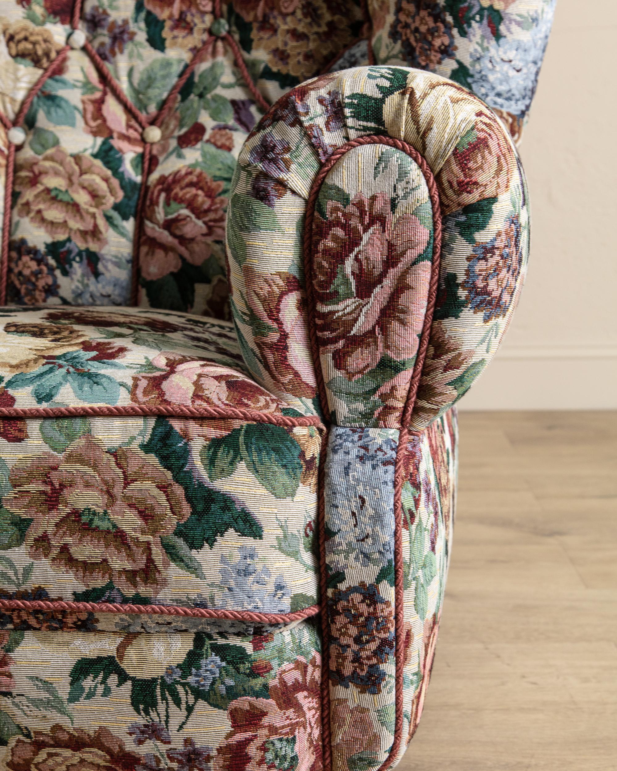 Large Danish Club Chair In Floral Tapestry, Denmark, 1940'S For Sale 1