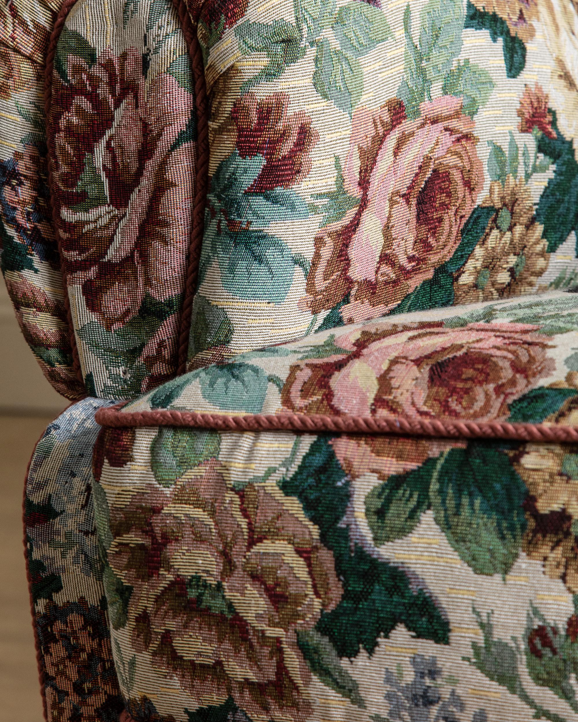Large Danish Club Chair In Floral Tapestry, Denmark, 1940'S For Sale 2