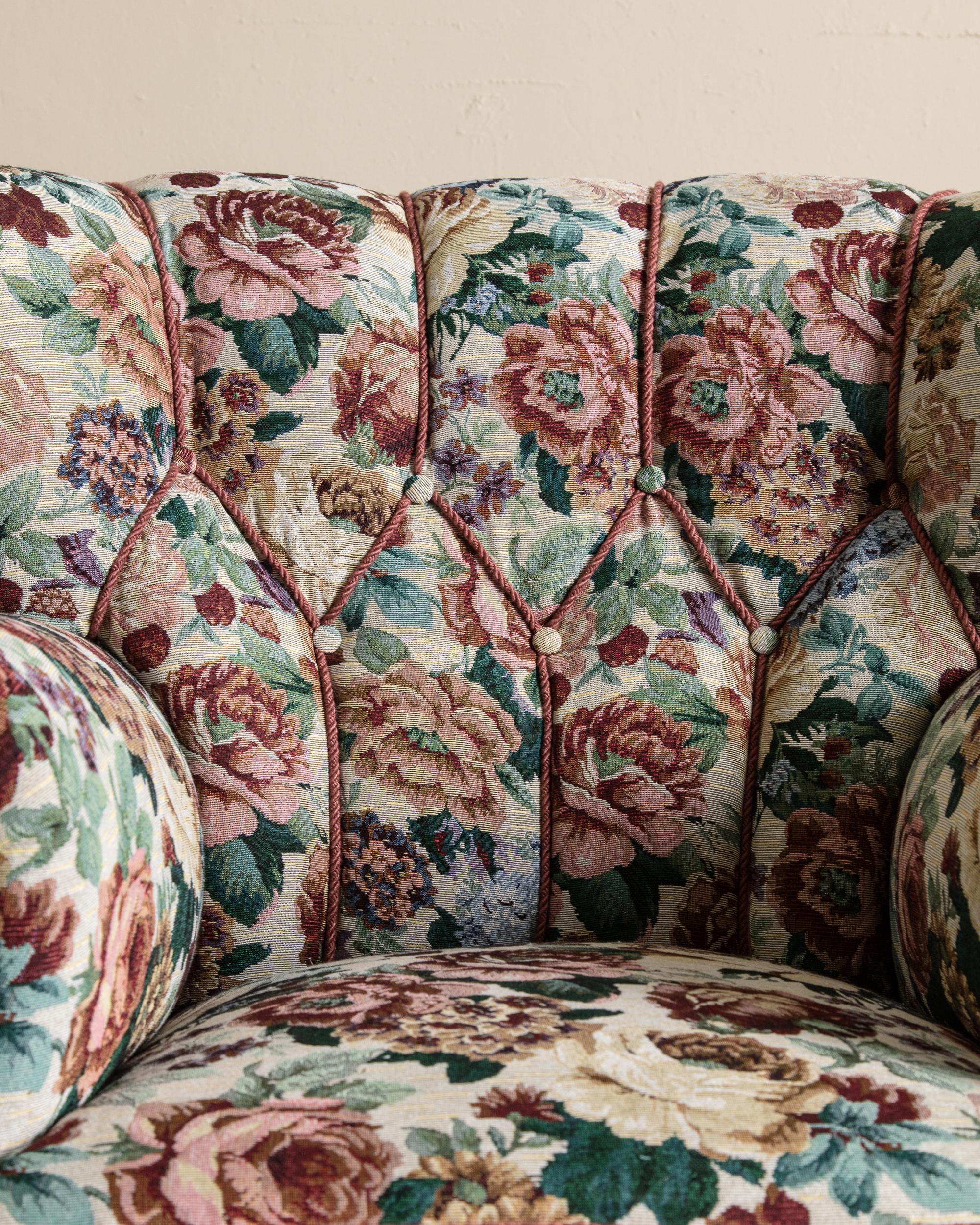 Large Danish Club Chair In Floral Tapestry, Denmark, 1940'S For Sale 3