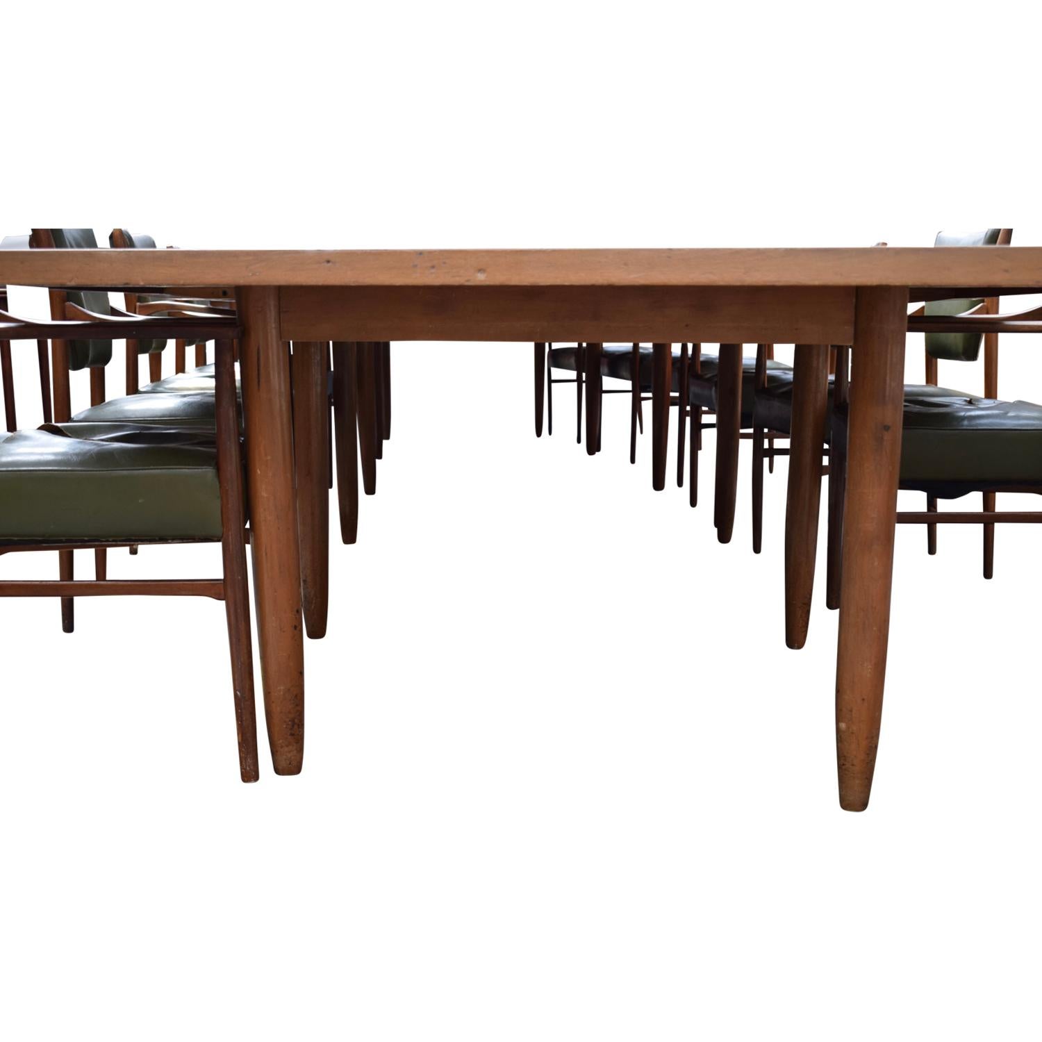 Large Danish Conference Table in Rosewood and Leather with 13 Chairs, 1950 6
