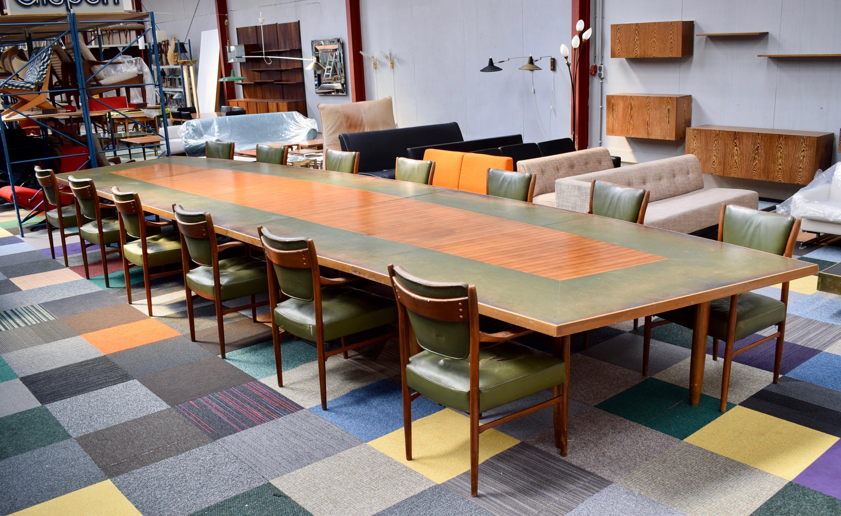 Large Danish Conference Table in Rosewood and Leather with 13 Chairs, 1950 13