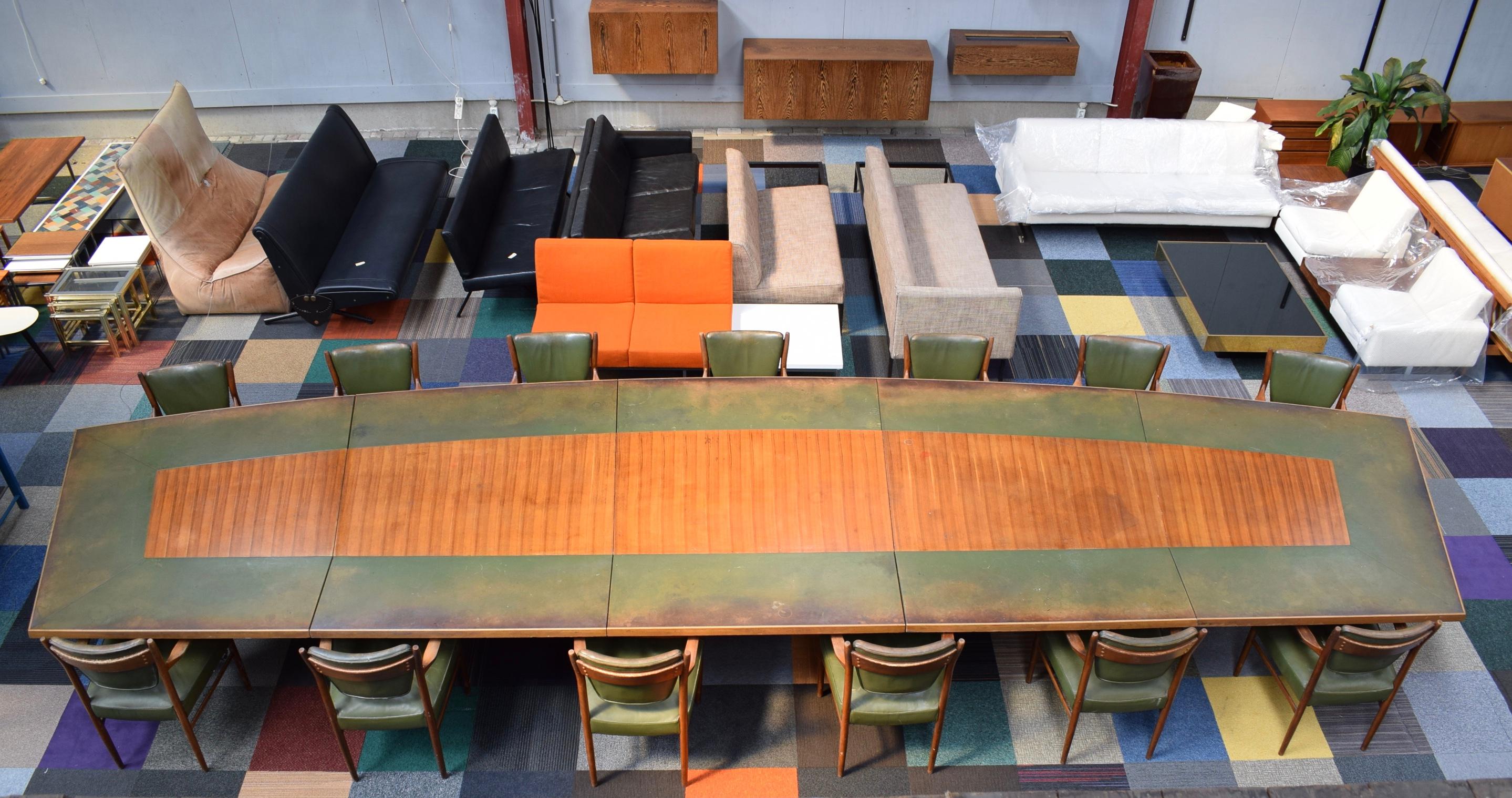 Large Danish Conference Table in Rosewood and Leather with 13 Chairs, 1950 1