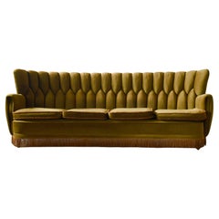 Large Danish Curved Sofa in Green Original Mohair ca. 1950