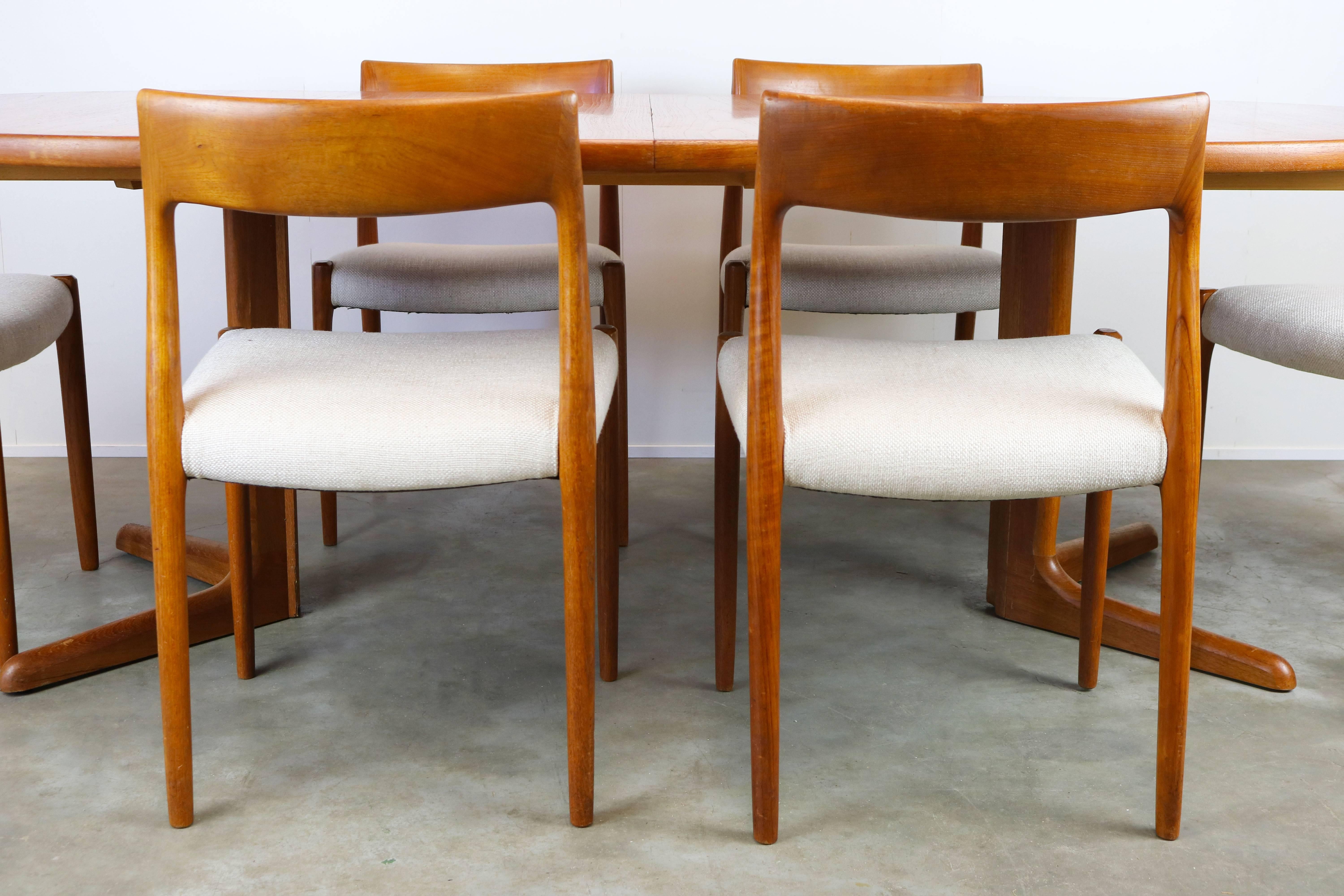 Large Danish Dining Room Set by Niels Otto Møller Teak and White Model 77, 1950 10