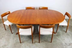 Large Danish Dining Room Set by Niels Otto Møller Teak and White Model 77, 1950