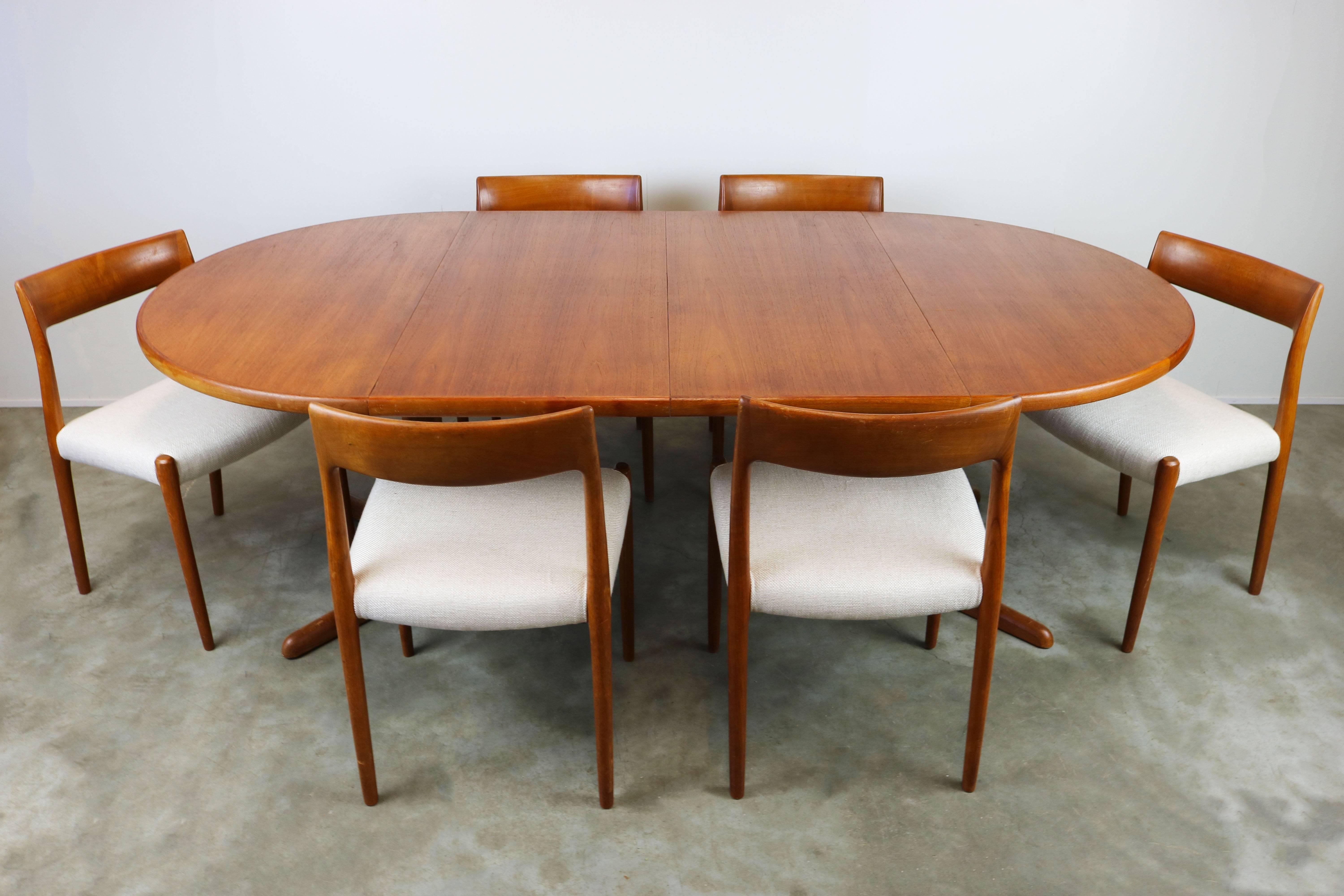 Fabric Large Danish Dining Room Set by Niels Otto Møller Teak and White Model 77, 1950