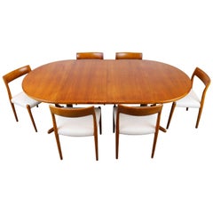 Large Danish Dining Room Set by Niels Otto Møller Teak and White Model 77, 1950