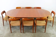 Large Danish Dining Room Set by Niels Otto Møller Teak & Papercord Model 75 1950