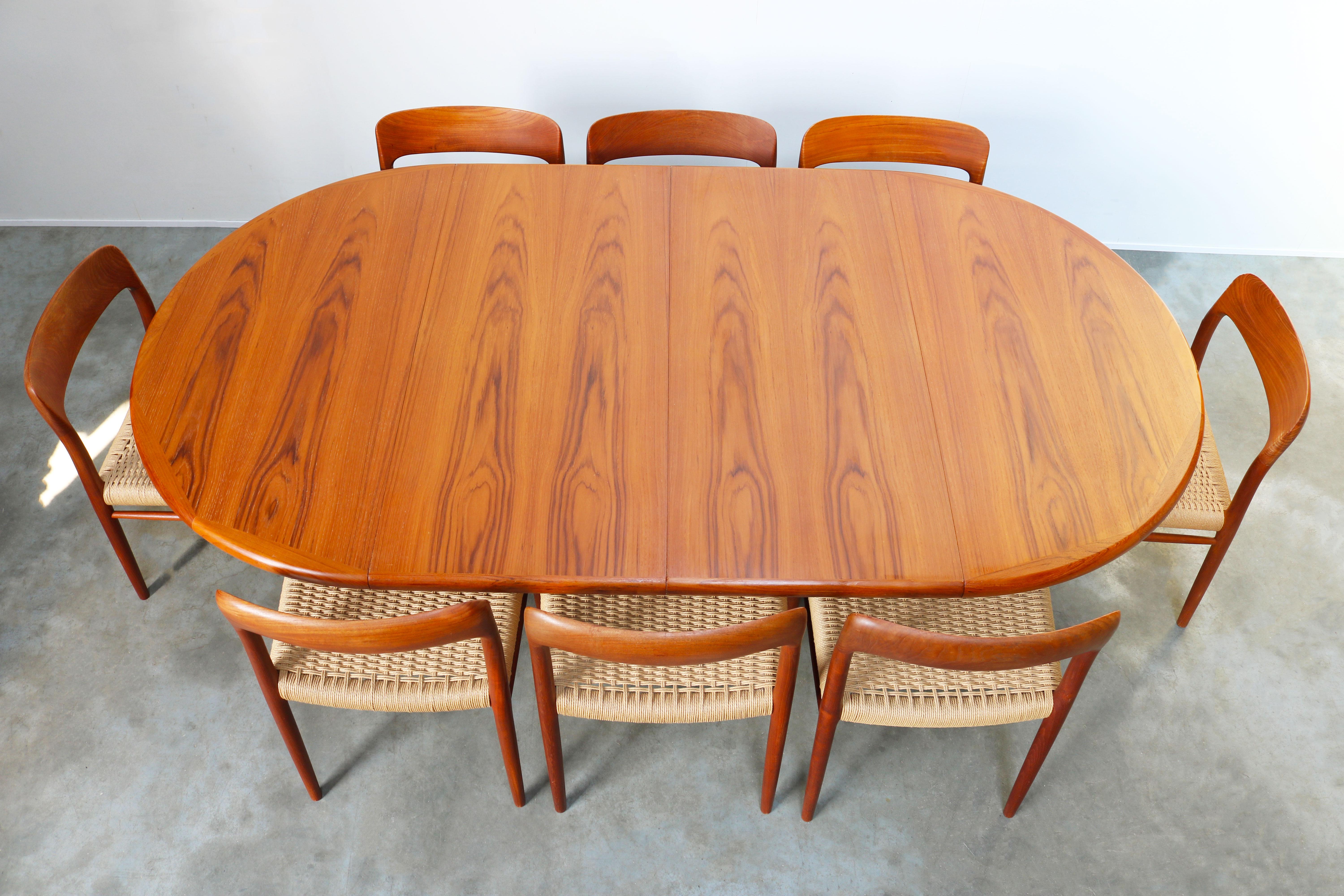 Mid-20th Century Large Danish Dining Room Set by Niels Otto Møller Teak & Papercord Model 75 1950