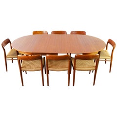 Large Danish Dining Room Set by Niels Otto Møller Teak & Papercord Model 75 1950