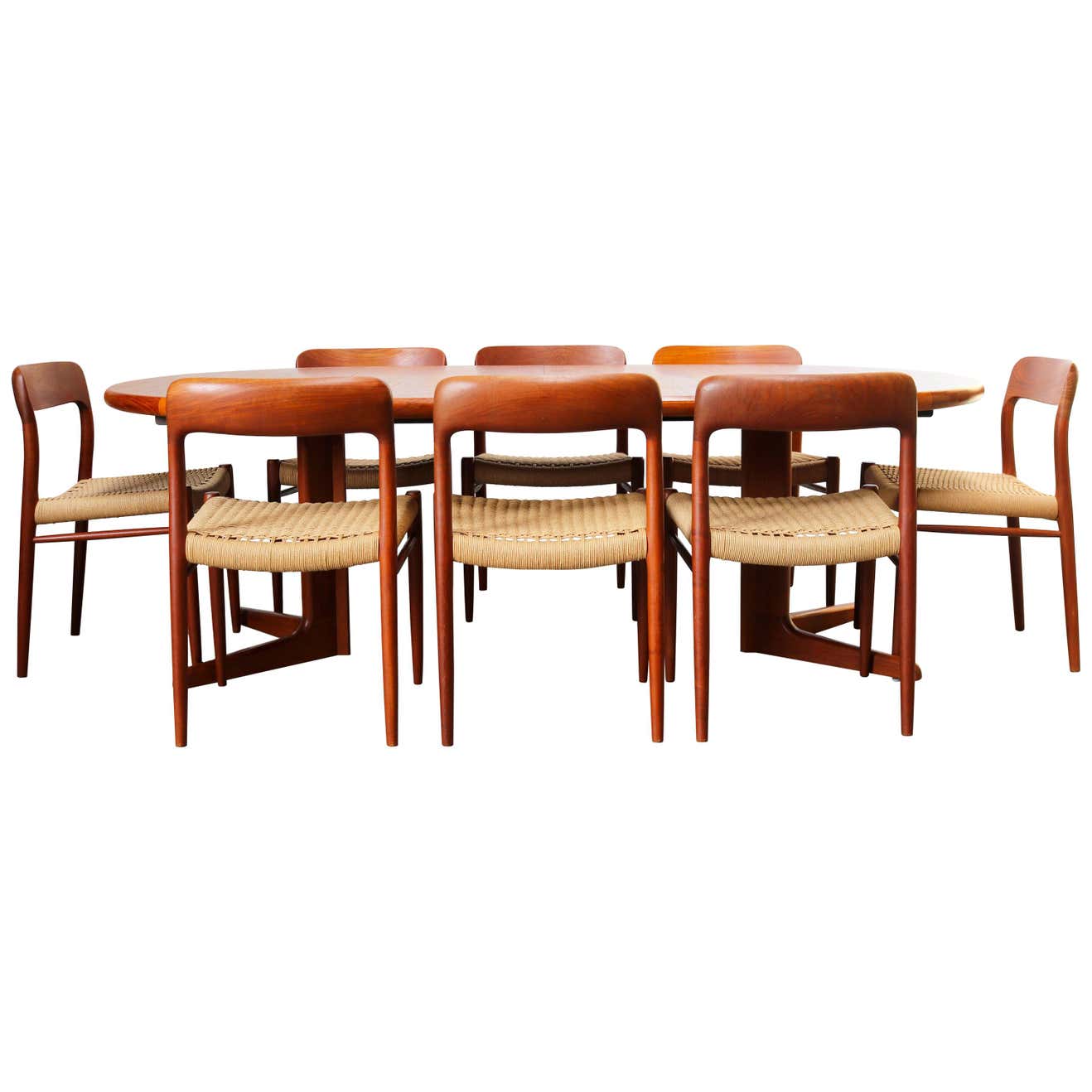 Large Danish Dining Room Set by Niels Otto Møller Teak and Papercord ...