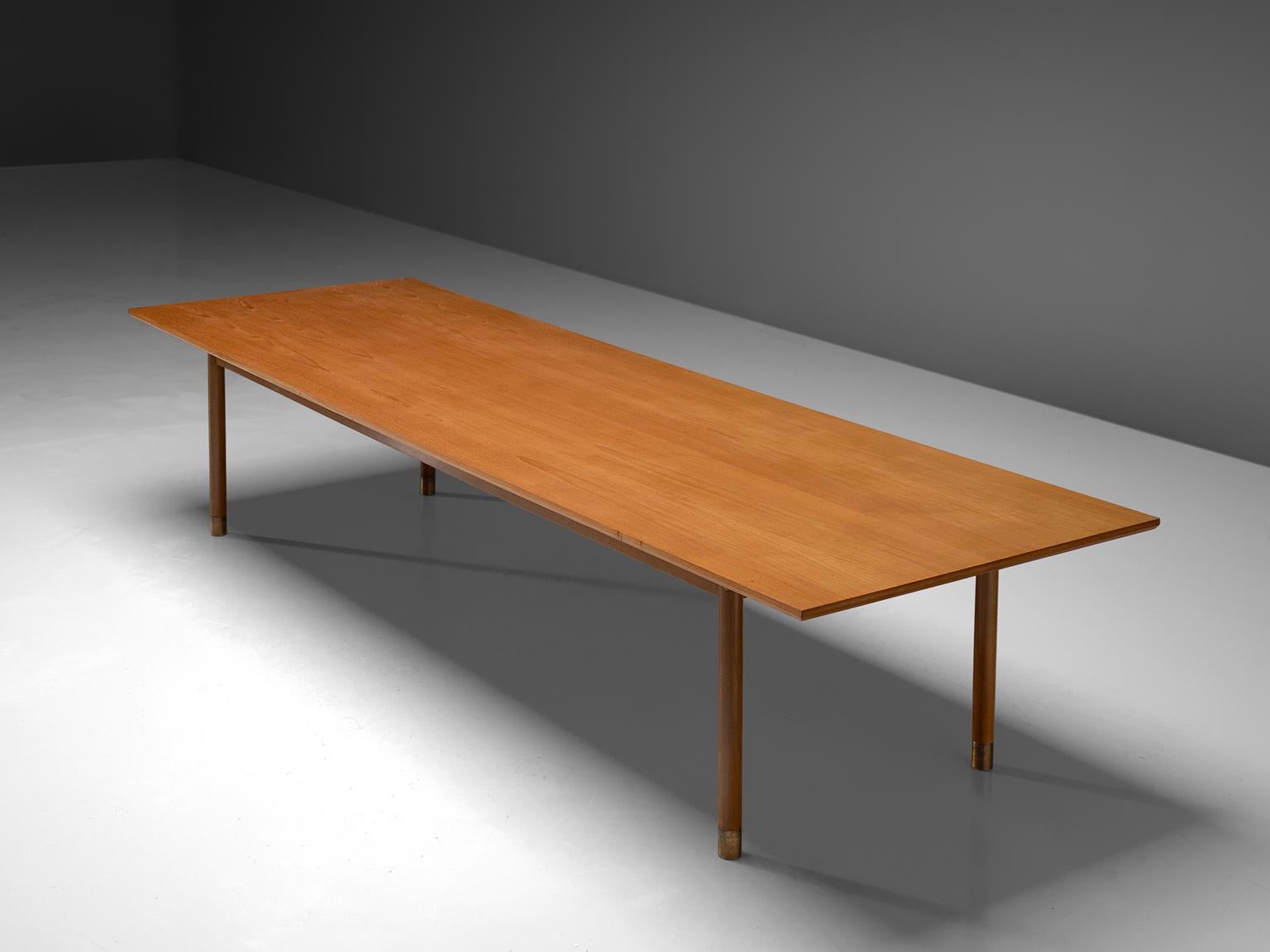 Scandinavian Modern Large Danish Dining Table with Brass and Teak