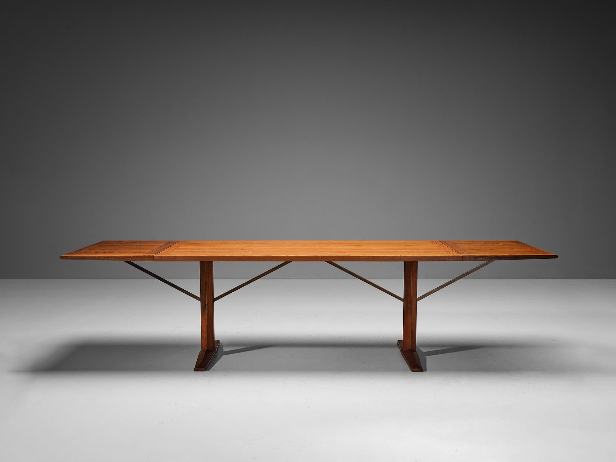 Scandinavian Modern Large Danish Drop-leaf Dining Table in Teak and Brass For Sale