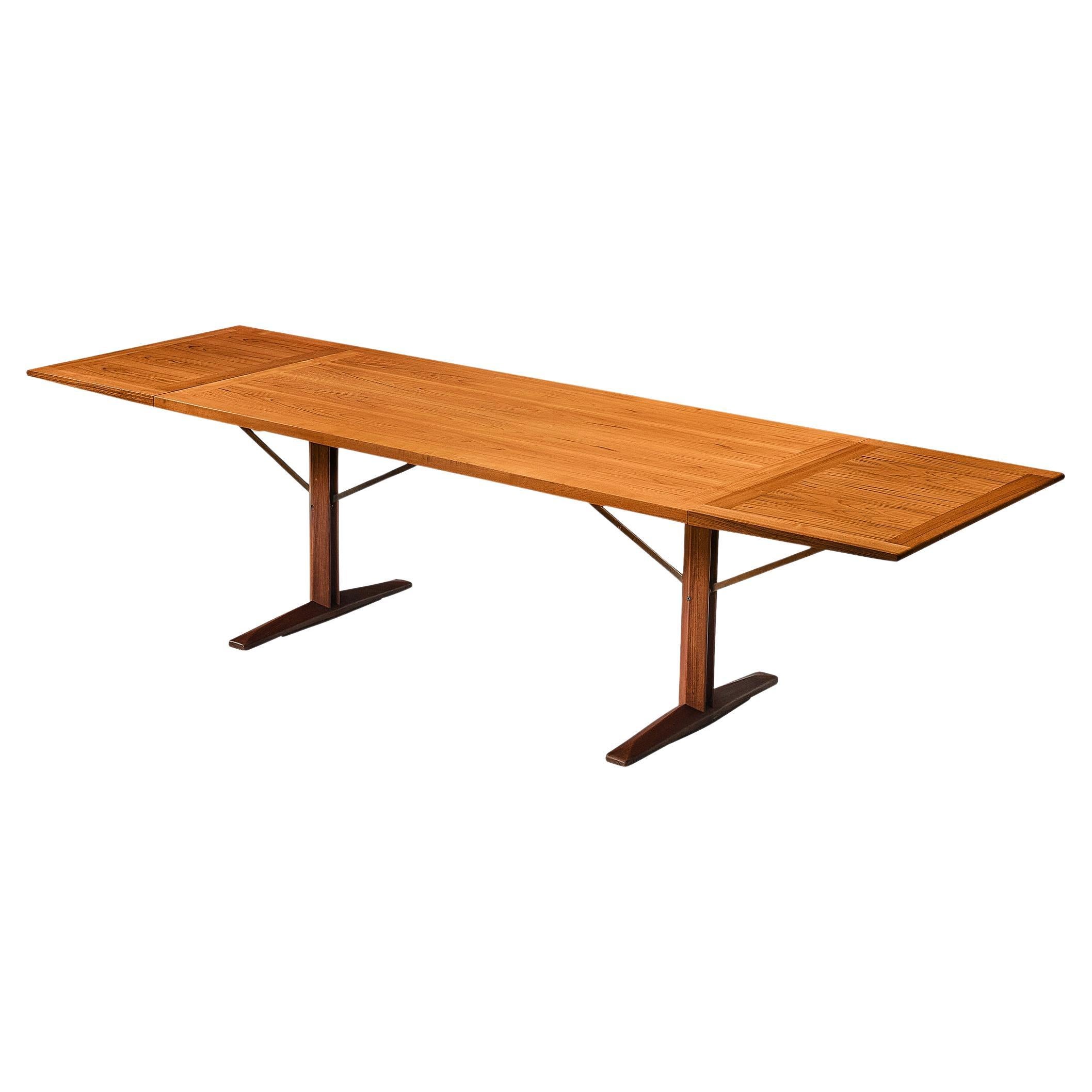 Large Danish Drop-leaf Dining Table in Teak and Brass For Sale