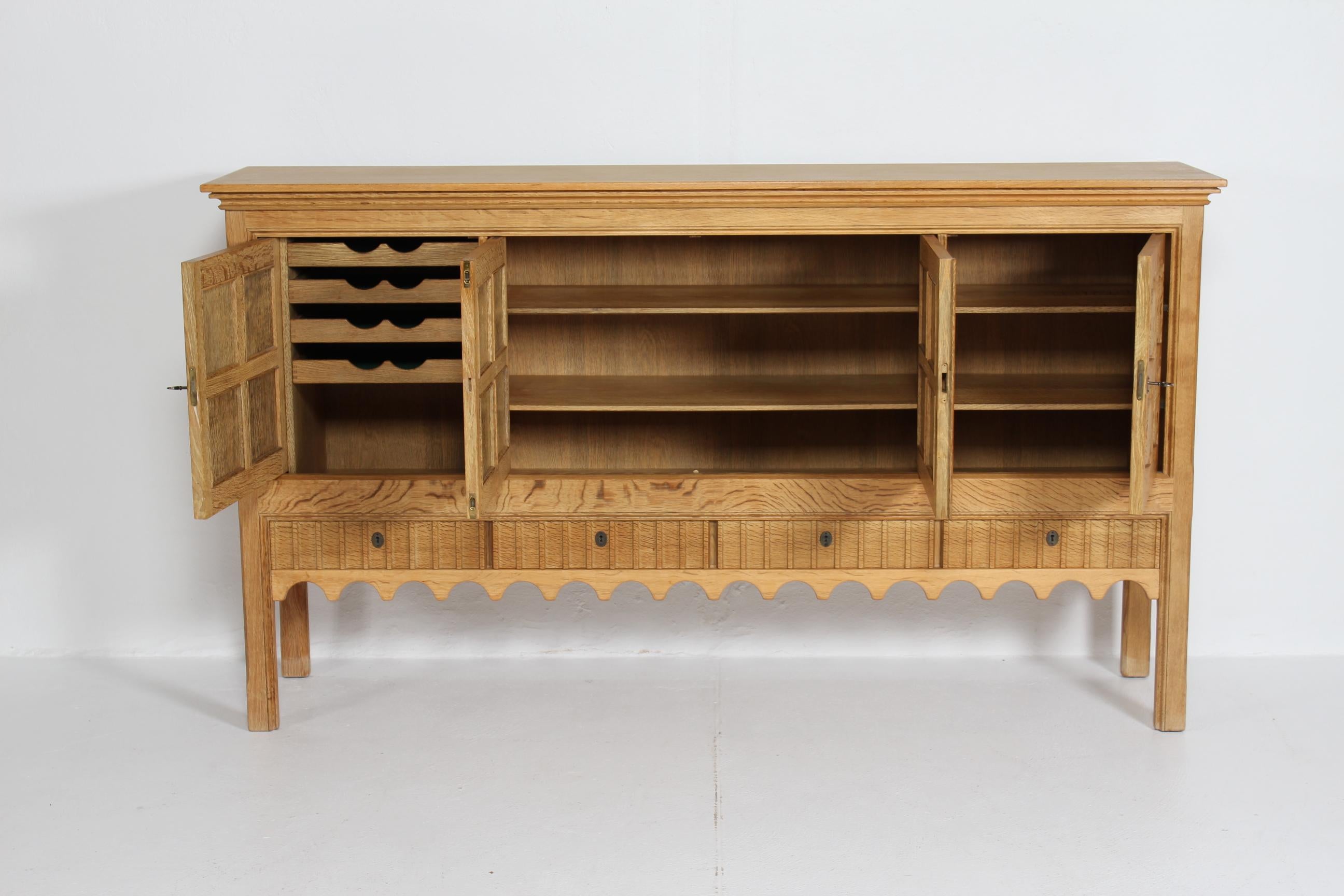 Mid-Century Modern Large Danish Henning Kjærnulf Sideboard Oak with 4 Doors Brutalist Style 1970s For Sale