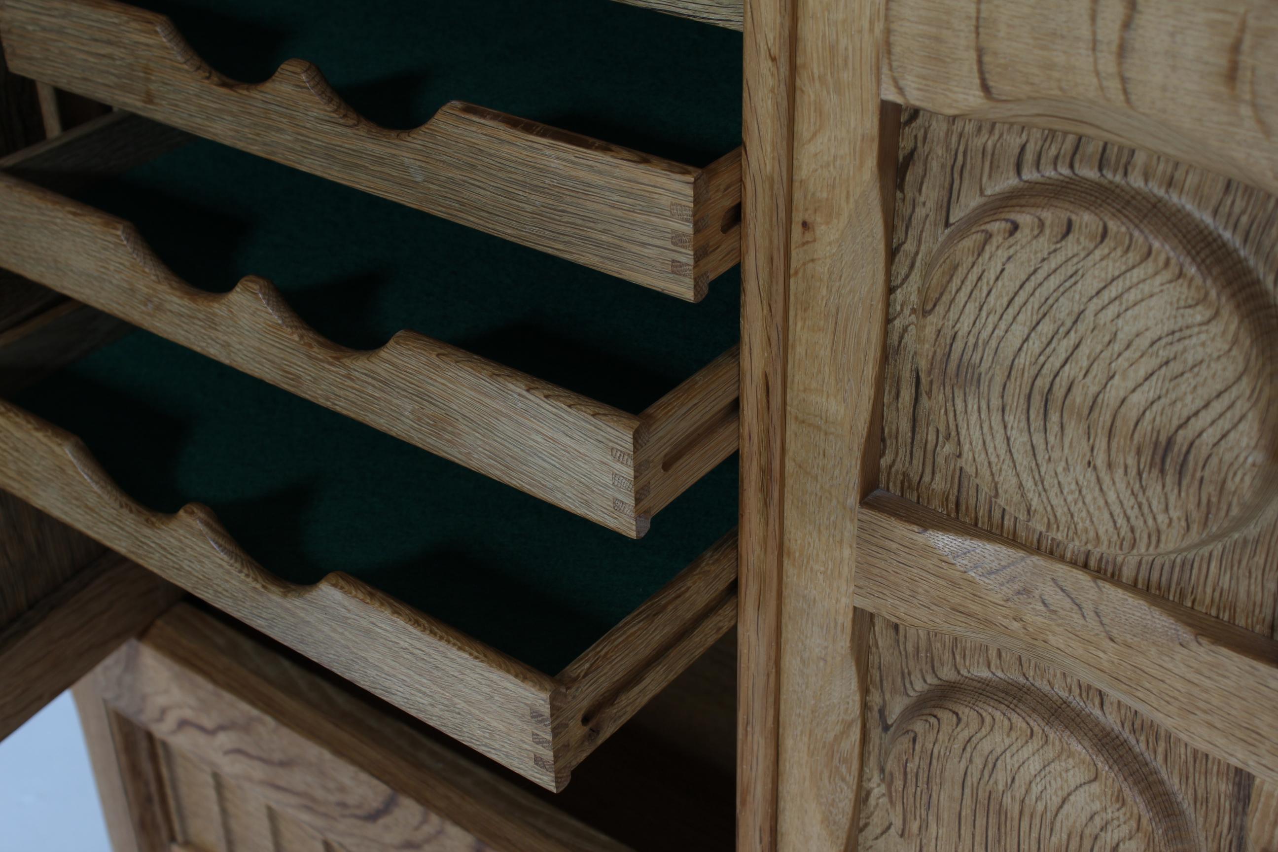 Woodwork Large Danish Henning Kjærnulf Sideboard Oak with 4 Doors Brutalist Style 1970s For Sale