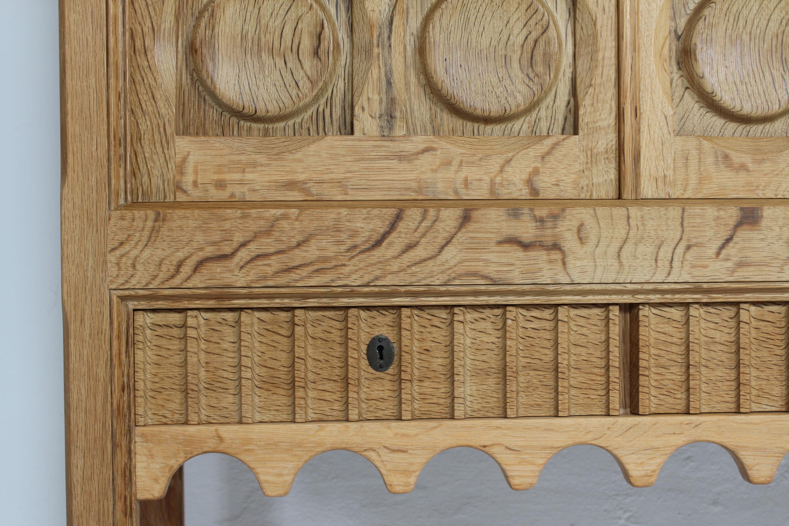 Late 20th Century Large Danish Henning Kjærnulf Sideboard Oak with 4 Doors Brutalist Style 1970s For Sale