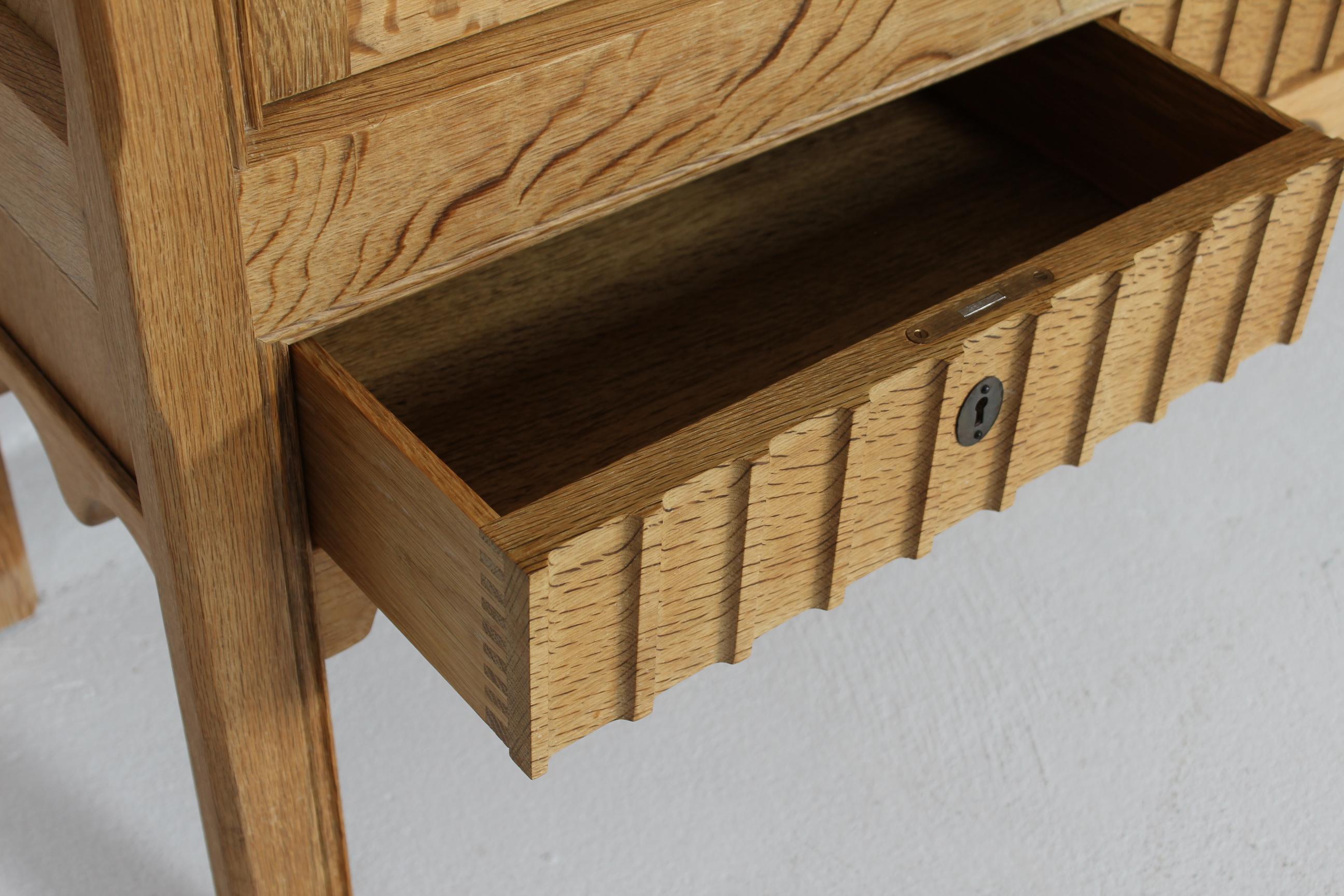 Large Danish Henning Kjærnulf Sideboard Oak with 4 Doors Brutalist Style 1970s For Sale 1