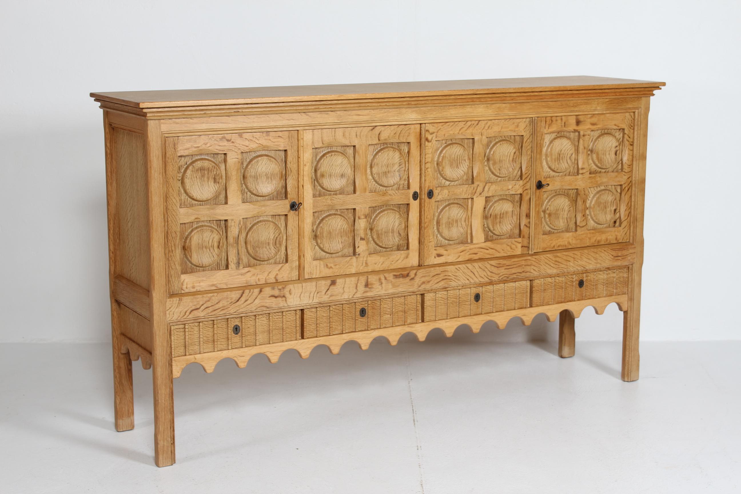 Large Danish Henning Kjærnulf Sideboard Oak with 4 Doors Brutalist Style 1970s For Sale 3