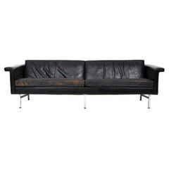 Vintage Large Danish Leather Sofa with Chrome Legs and Teak Ends