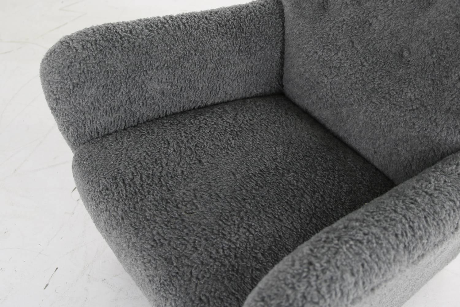 Mid-20th Century Large Danish Lounge Chair Wingchair Flemming Lassen Teddy Bear Fur Sheepskin