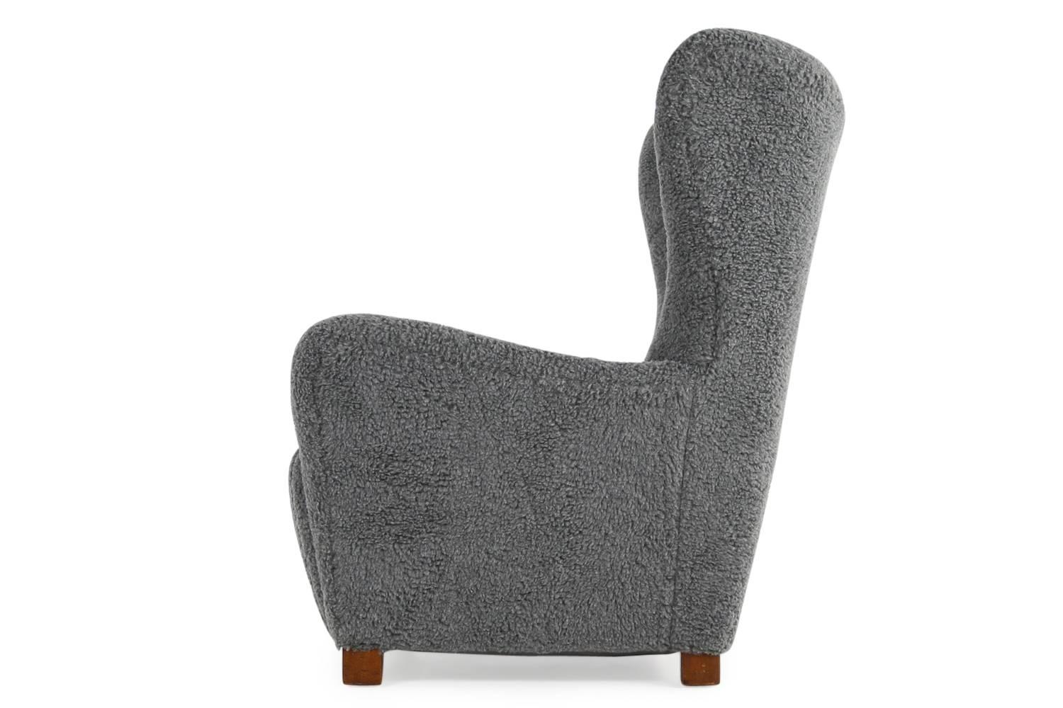Fabric Large Danish Lounge Chair Wingchair Flemming Lassen Teddy Bear Fur Sheepskin