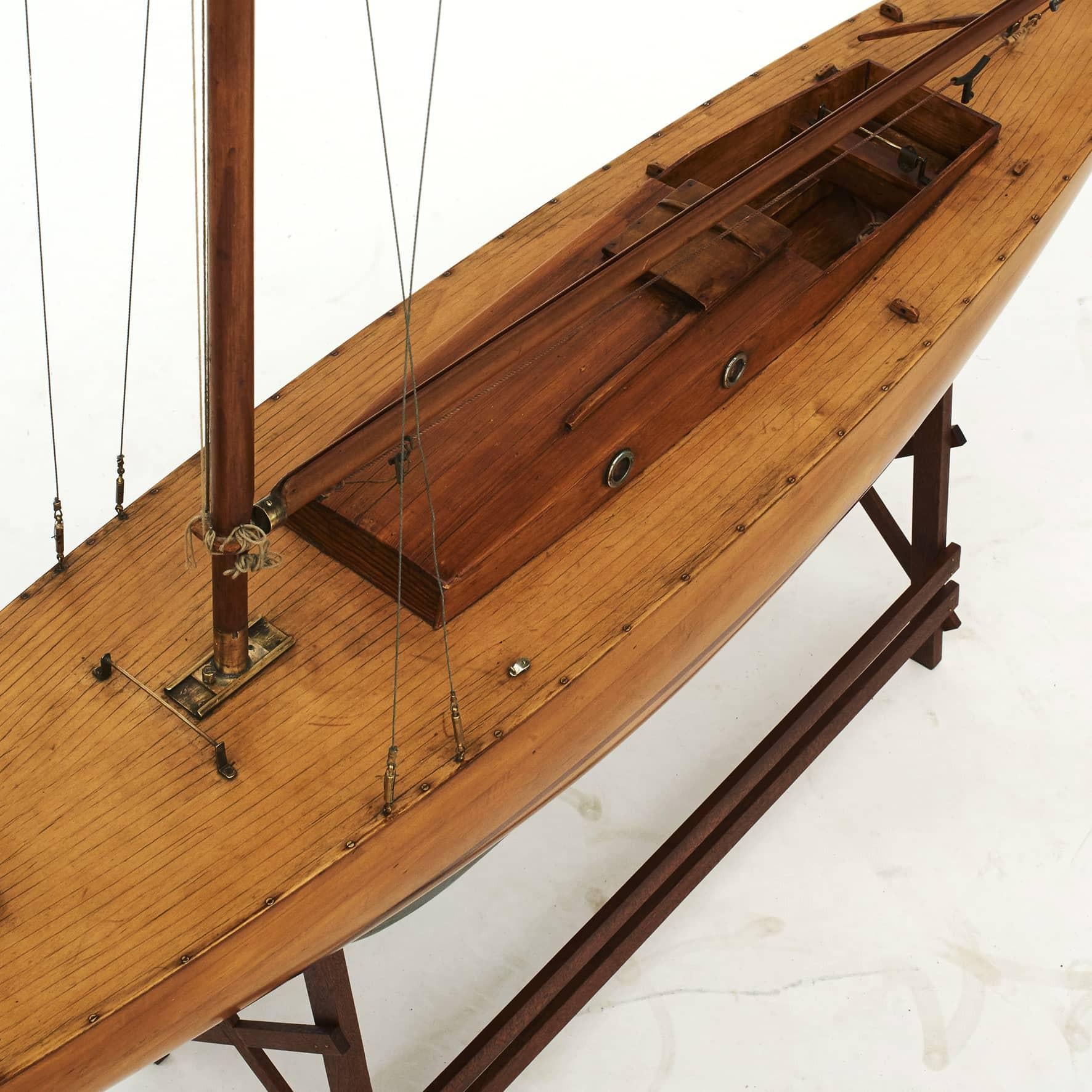 Other Large Danish Maple and Mahogany Pond Yacht Ship Model For Sale