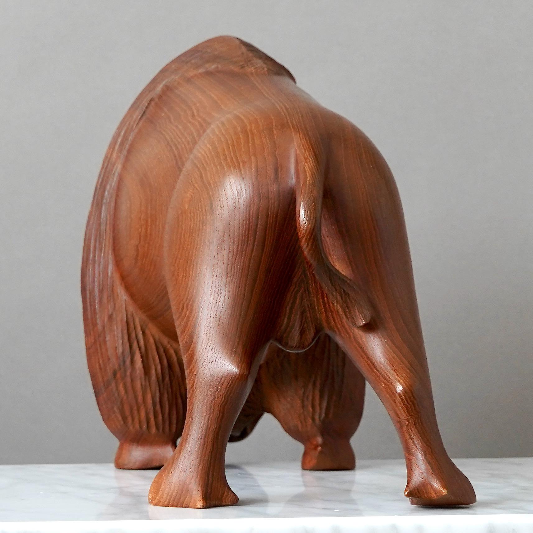 Large Danish Mid-Century Carved Teakwood Bison, 1950s. For Sale 4