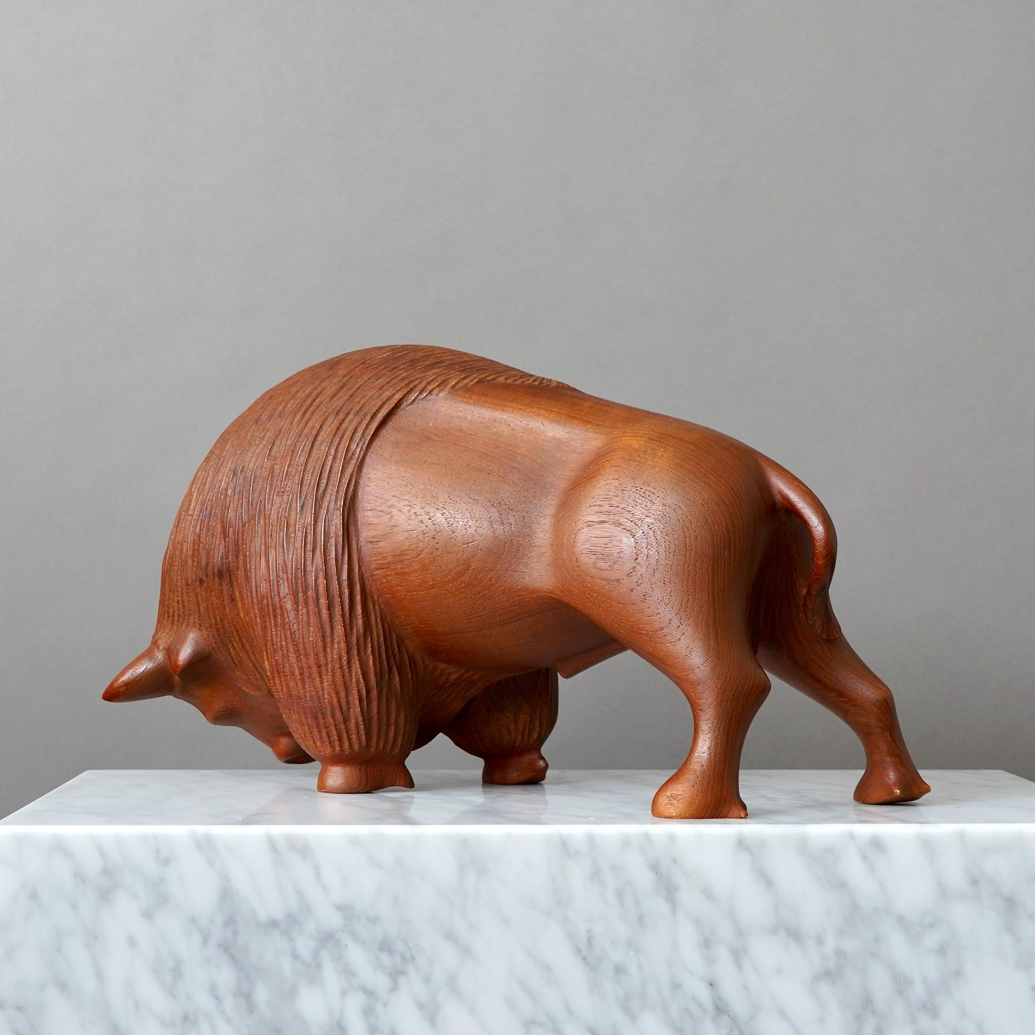 Large Danish Mid-Century Carved Teakwood Bison, 1950s. For Sale 5