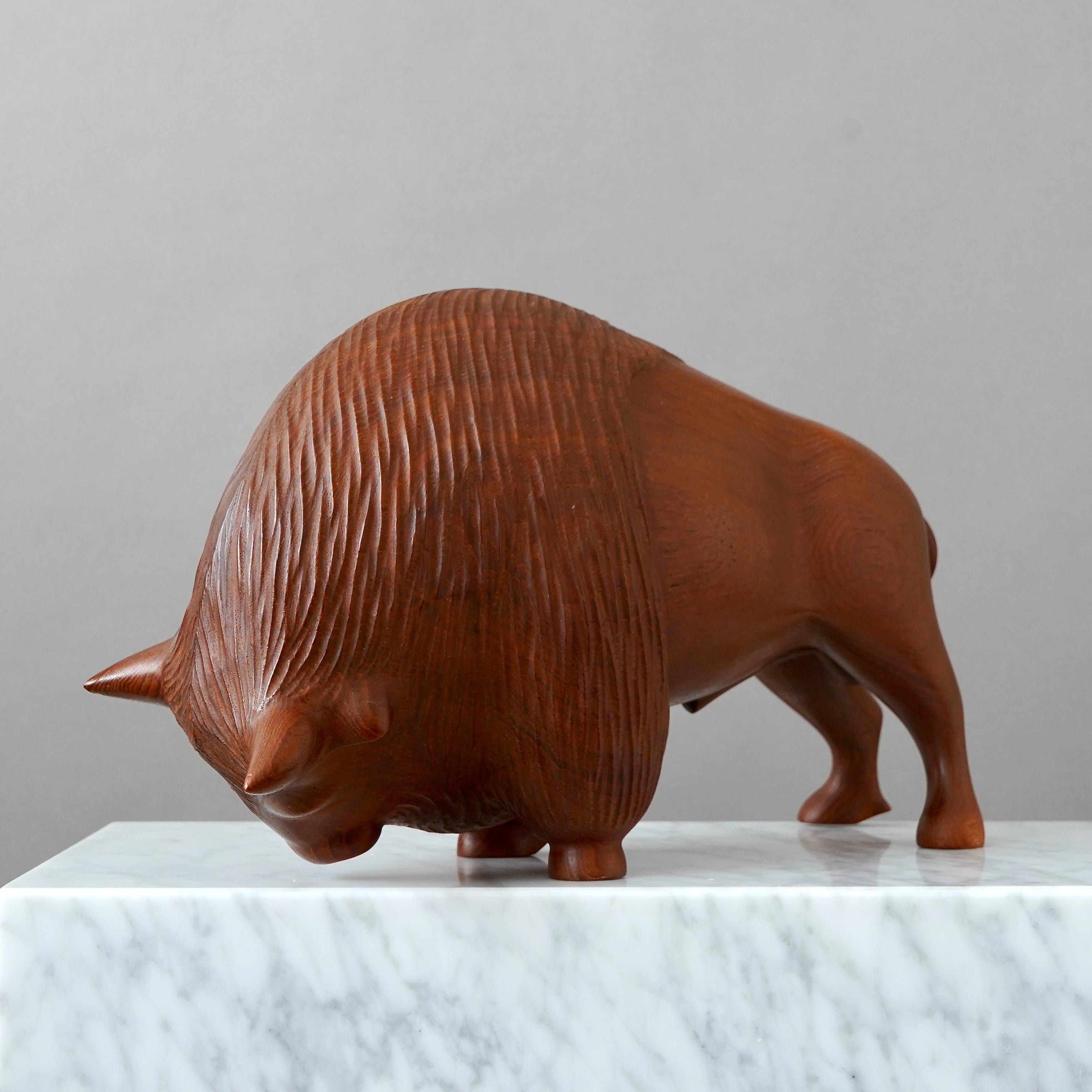 Large Danish Mid-Century Carved Teakwood Bison, 1950s. For Sale 6