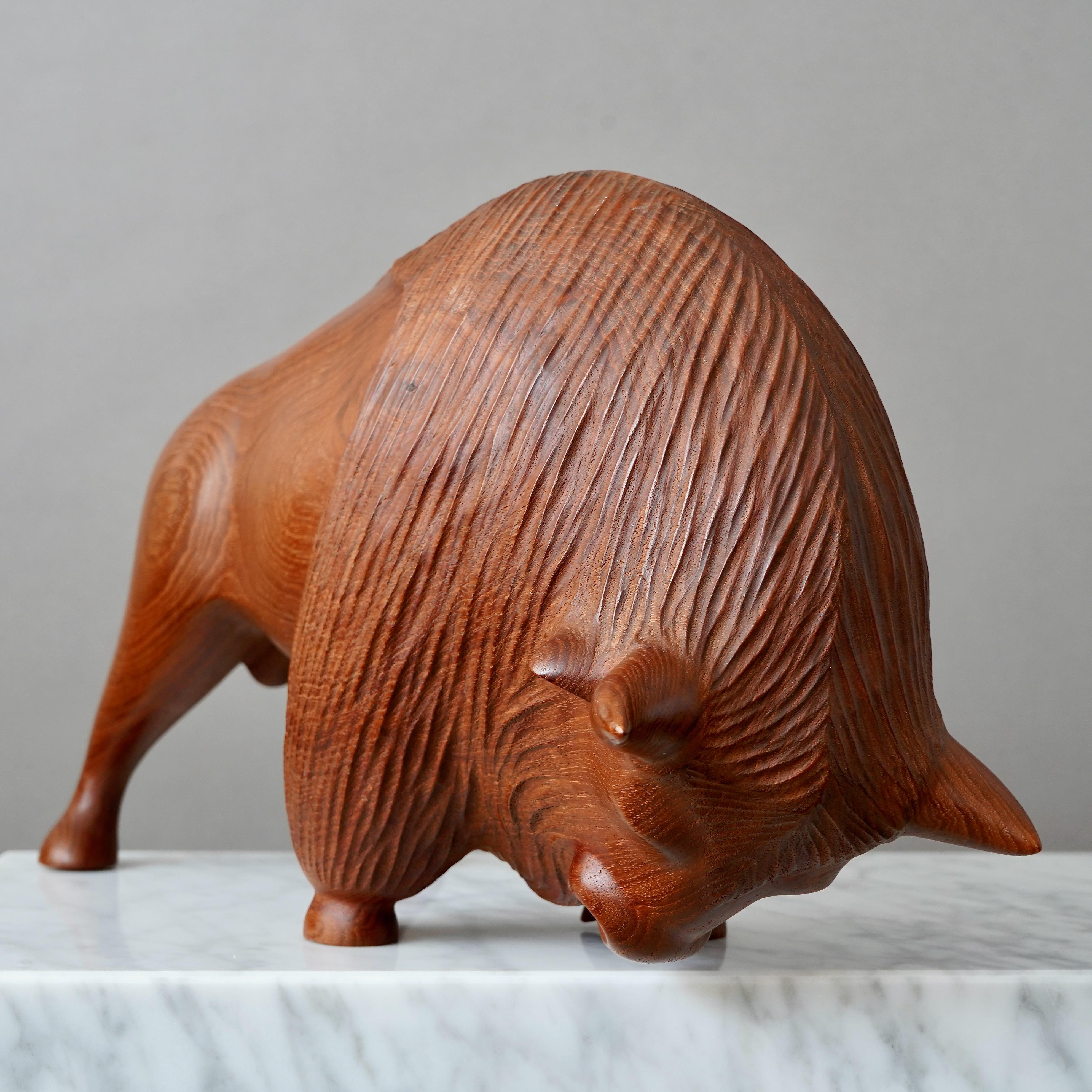 Large Danish Mid-Century Carved Teakwood Bison, 1950s. For Sale 8