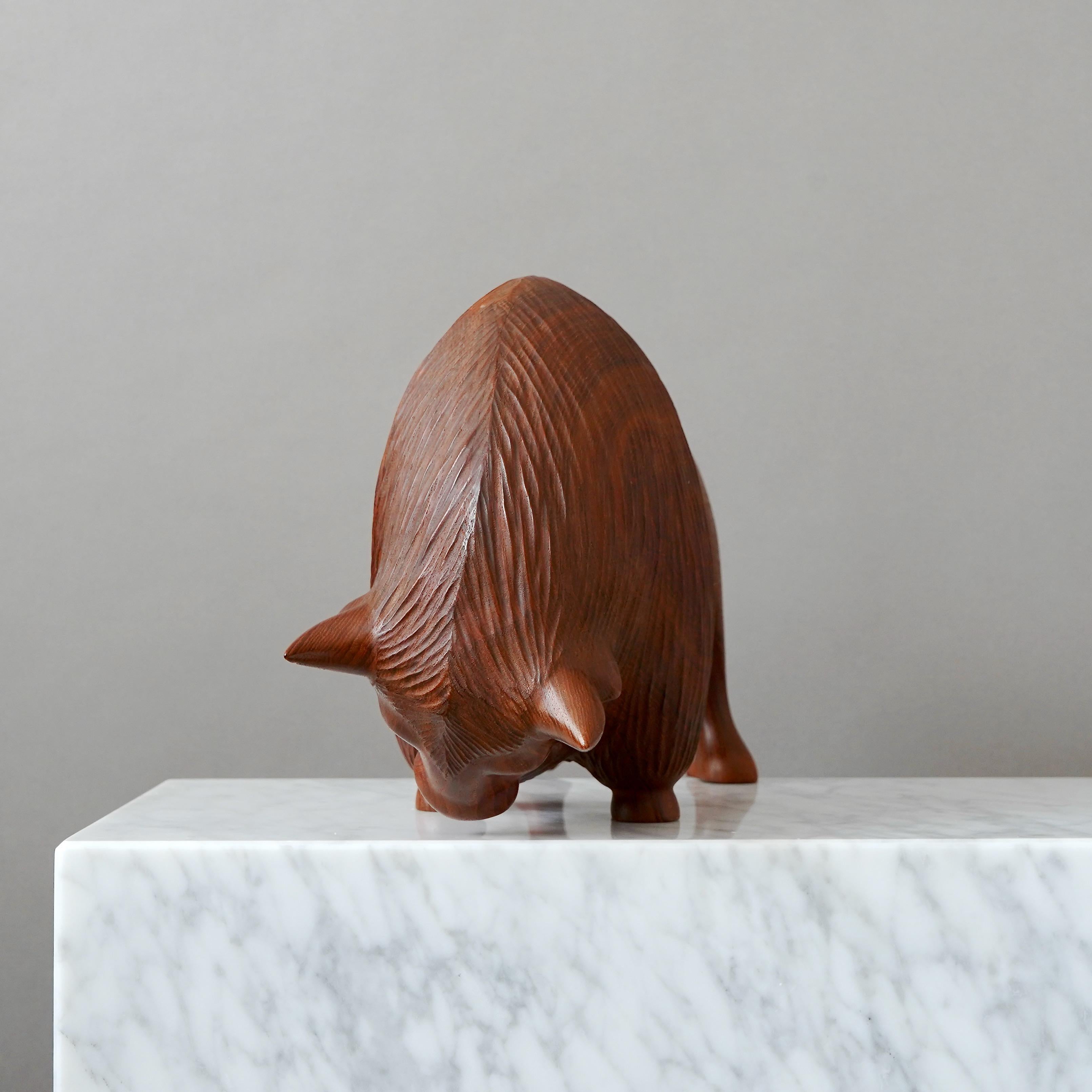 20th Century Large Danish Mid-Century Carved Teakwood Bison, 1950s. For Sale
