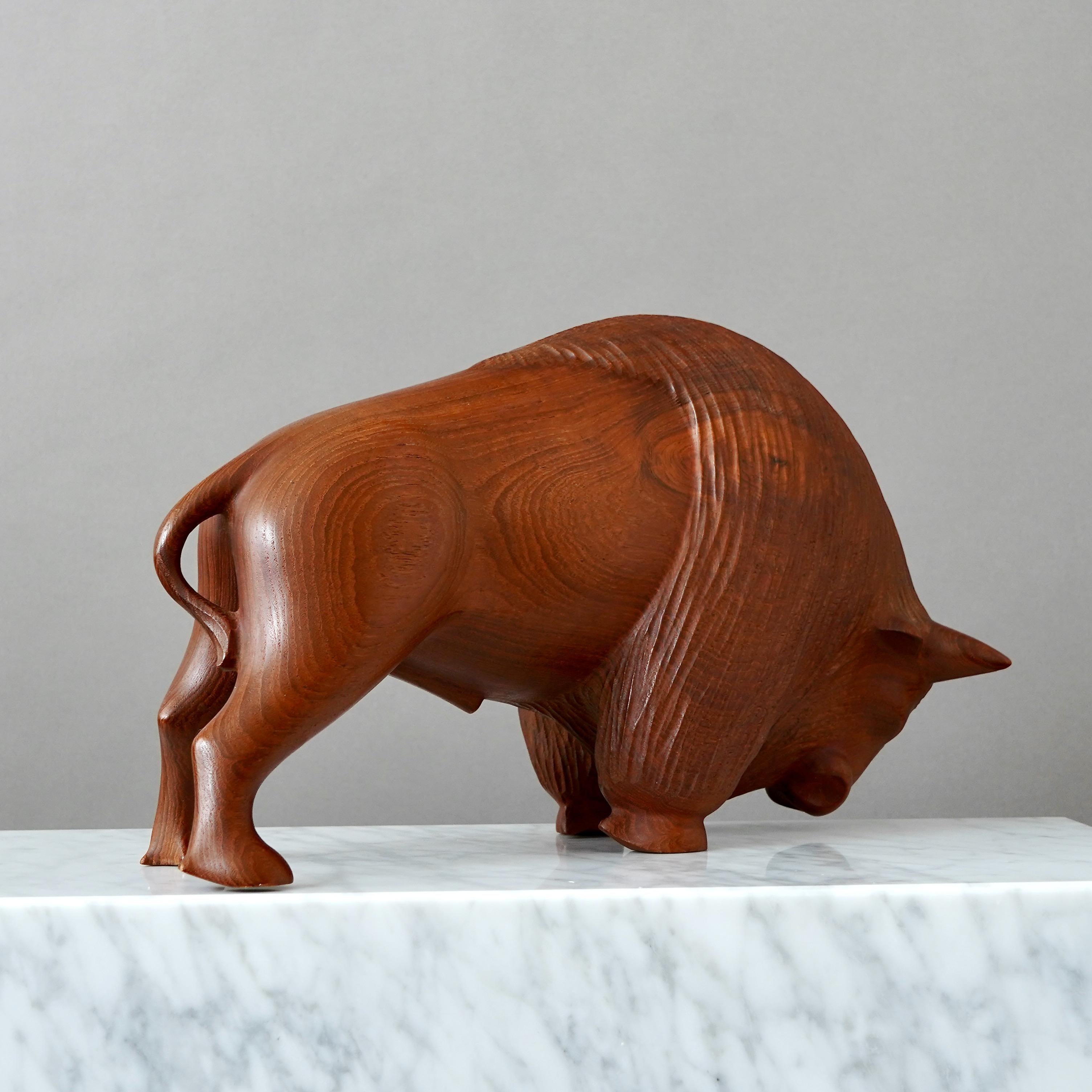 Large Danish Mid-Century Carved Teakwood Bison, 1950s. For Sale 3