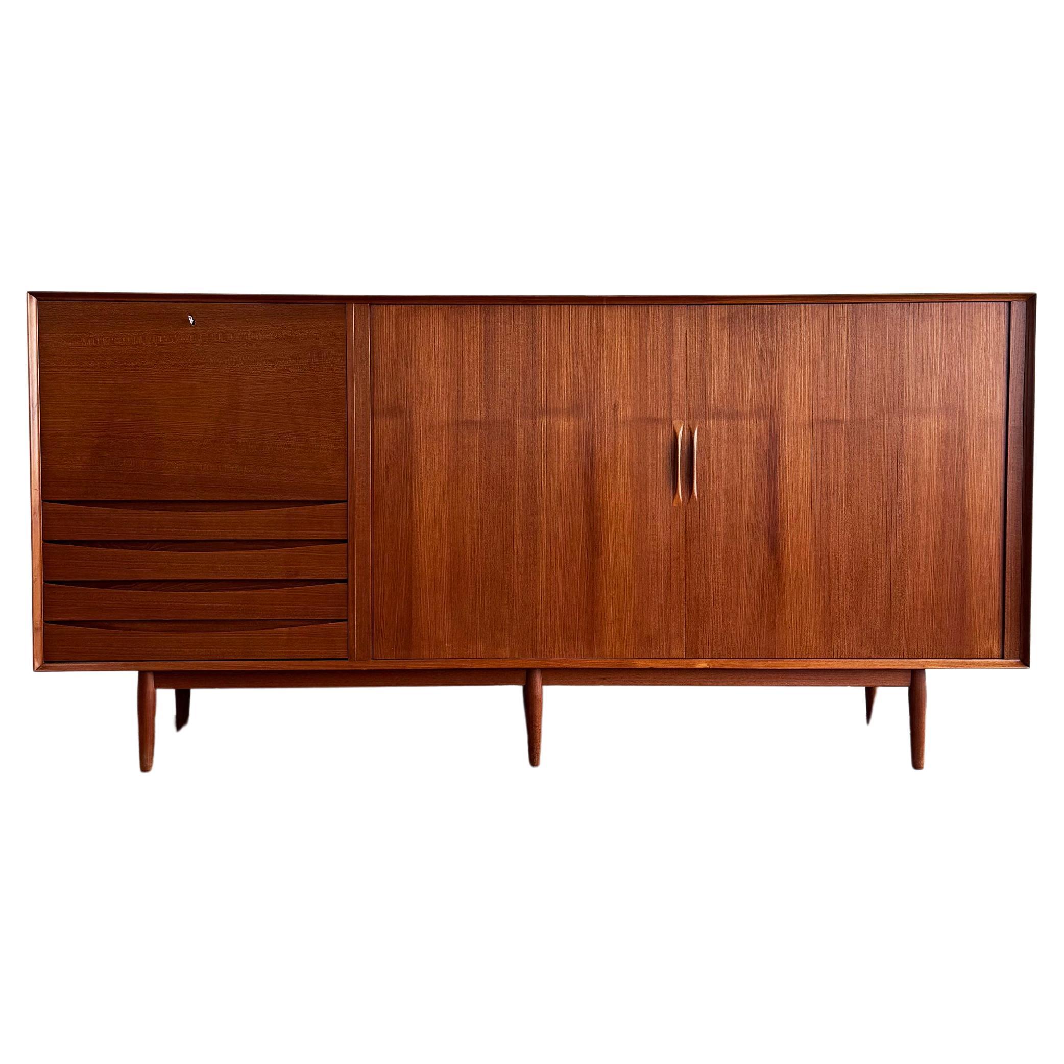 Large Danish Mid-Century Modern Teak Sideboard with Tambour Doors by Arne Vodder