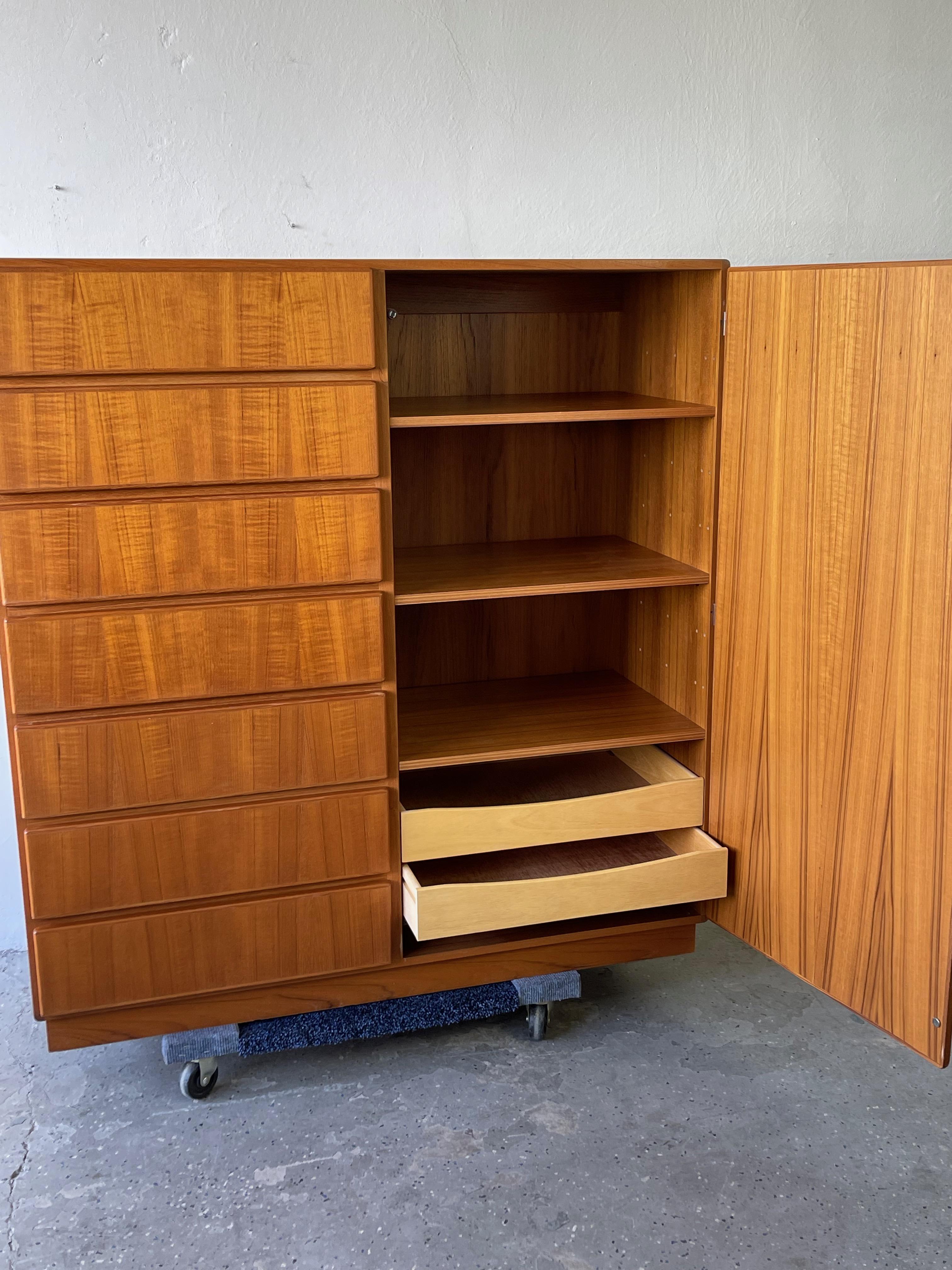 Large Danish Mid-Century Modern Teak Wardrobe Gentleman’s Chest Dresser 4
