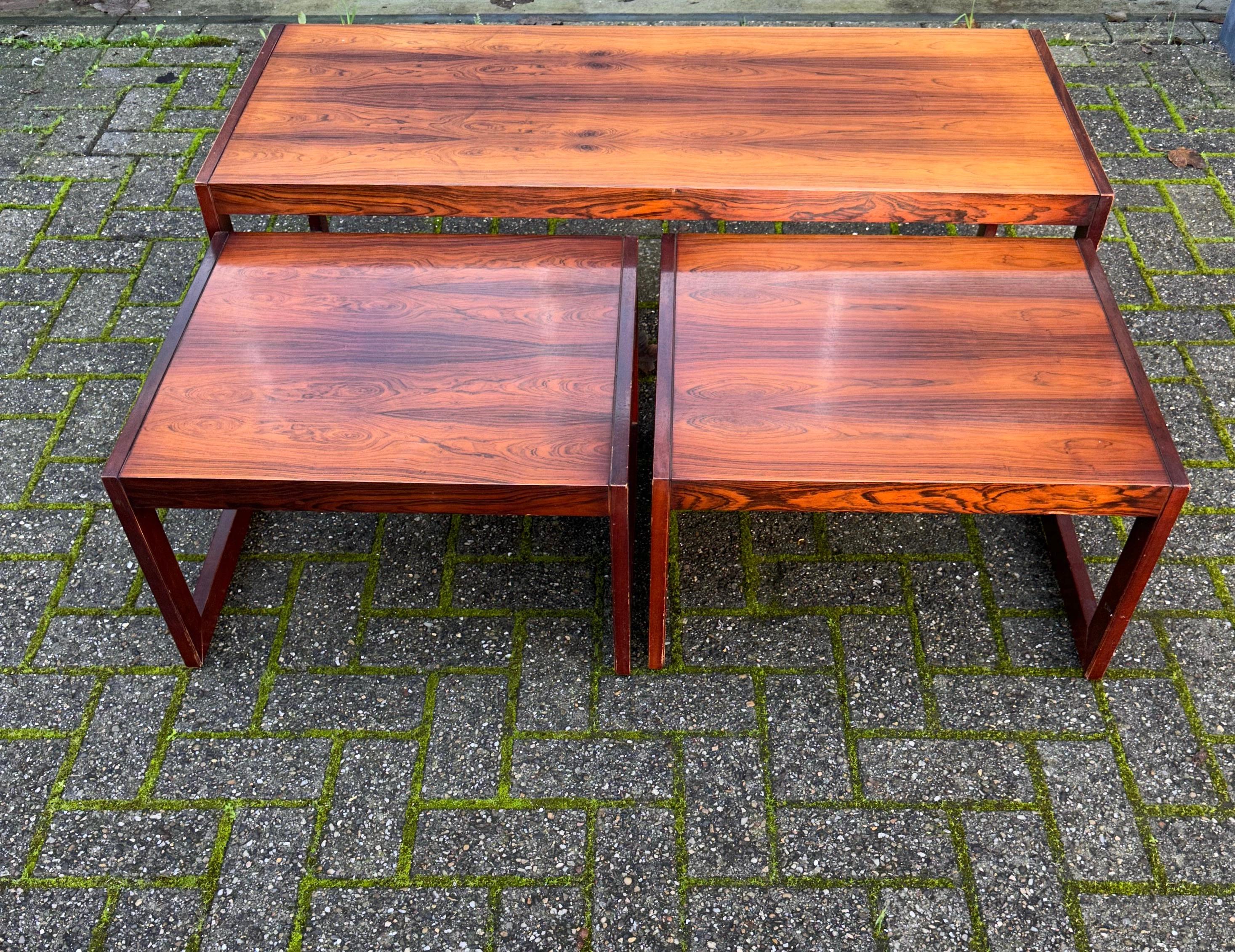 Large Danish Mid-Century Modern Wooden Coffee Nest of table Set / End Tables For Sale 5