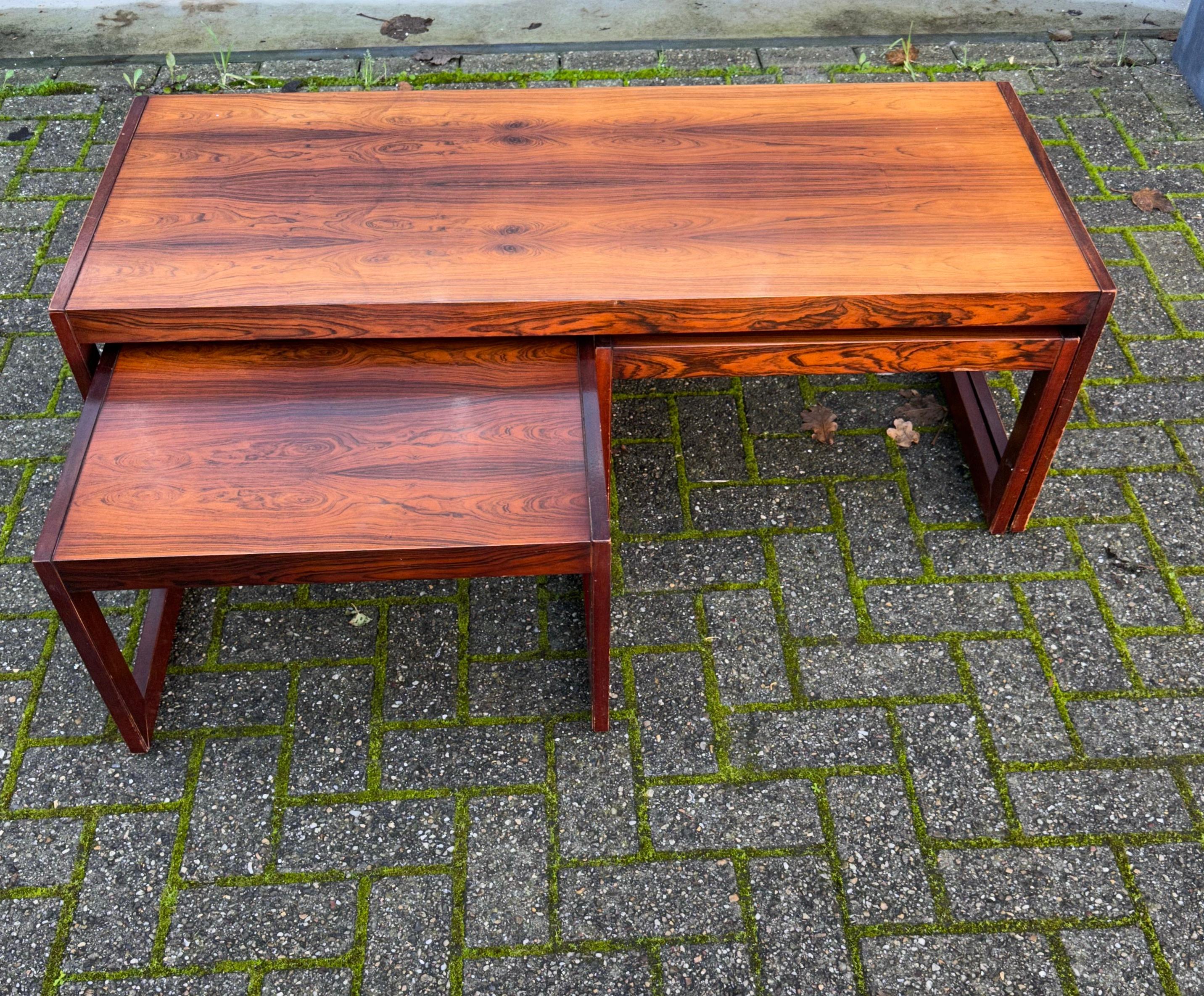 Large Danish Mid-Century Modern Wooden Coffee Nest of table Set / End Tables For Sale 6