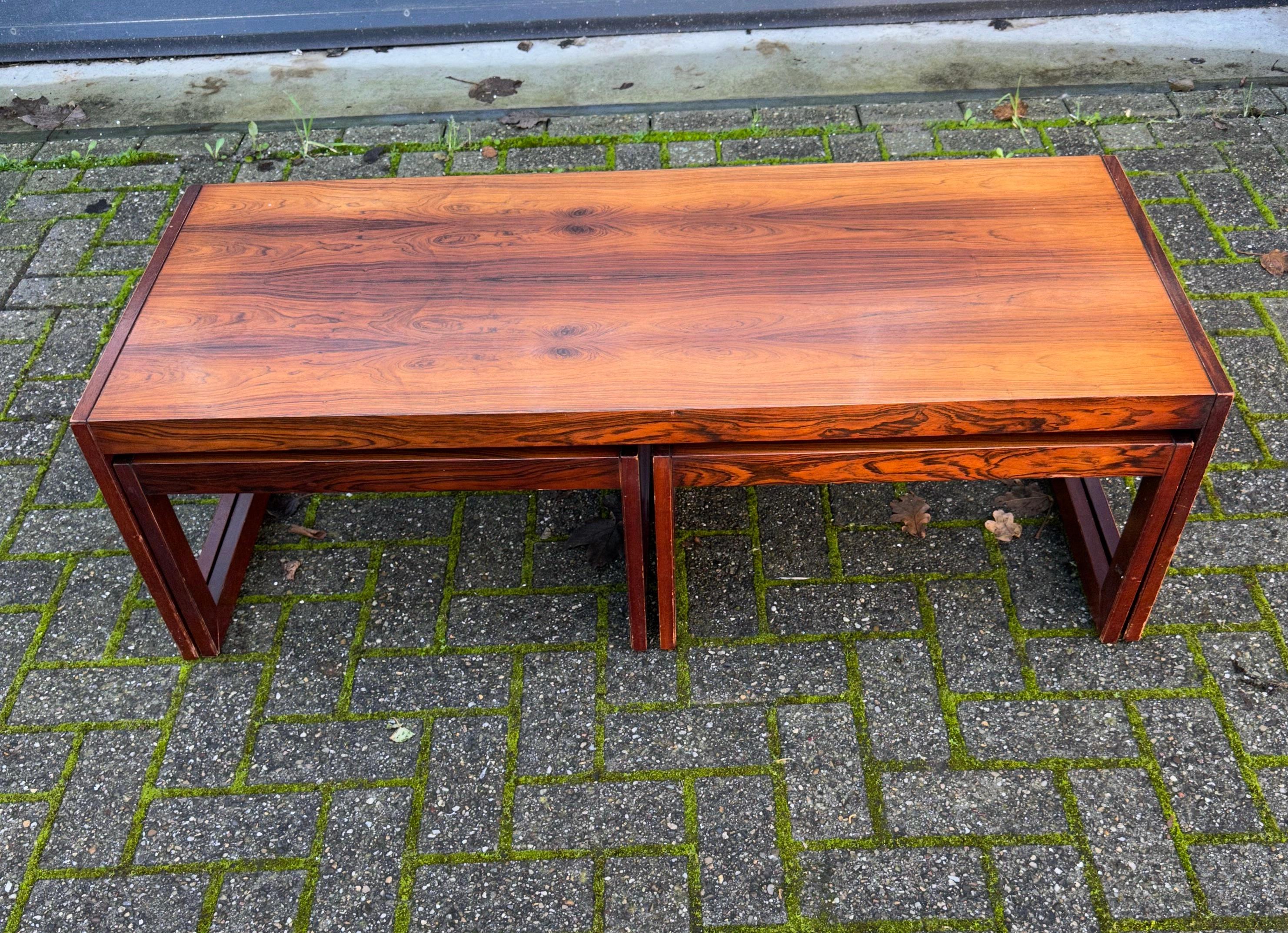 Inlay Large Danish Mid-Century Modern Wooden Coffee Nest of table Set / End Tables For Sale