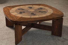 Large Danish Mid-Century Round Coffee Table in Rosewood and Ceramic Tiles 1960's