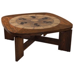 Large Danish Mid-Century Round Coffee Table in Rosewood and Ceramic Tiles 1960's