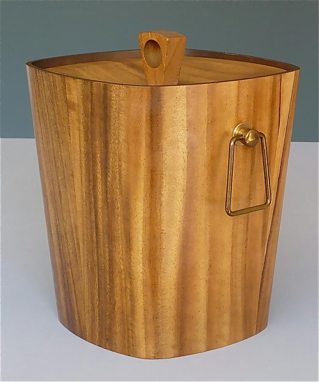 Large Danish Midcentury Ice Bucket Wine Cooler Teak Walnut Patinated Brass 1950s 5