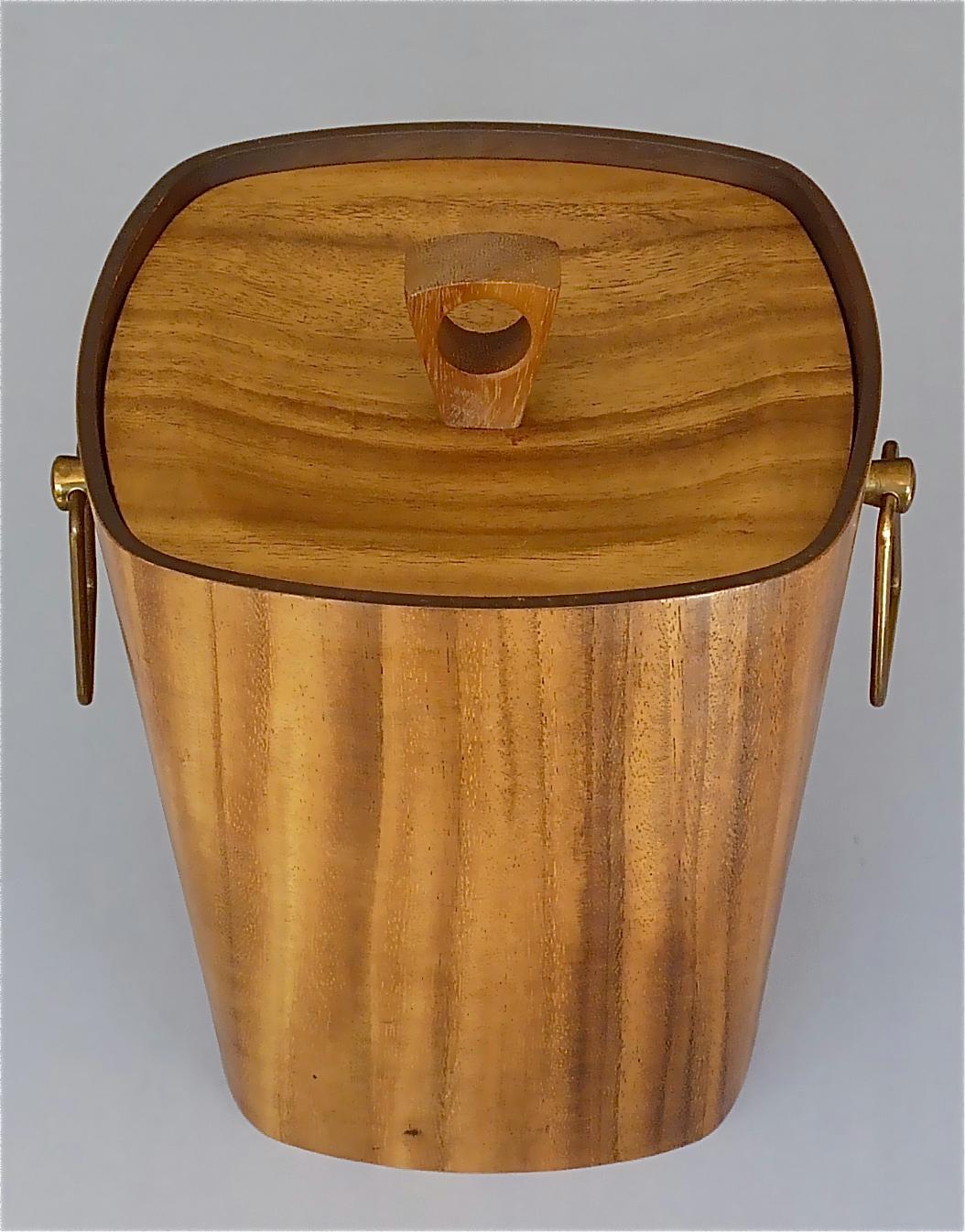 Large Danish Midcentury Ice Bucket Wine Cooler Teak Walnut Patinated Brass 1950s 7