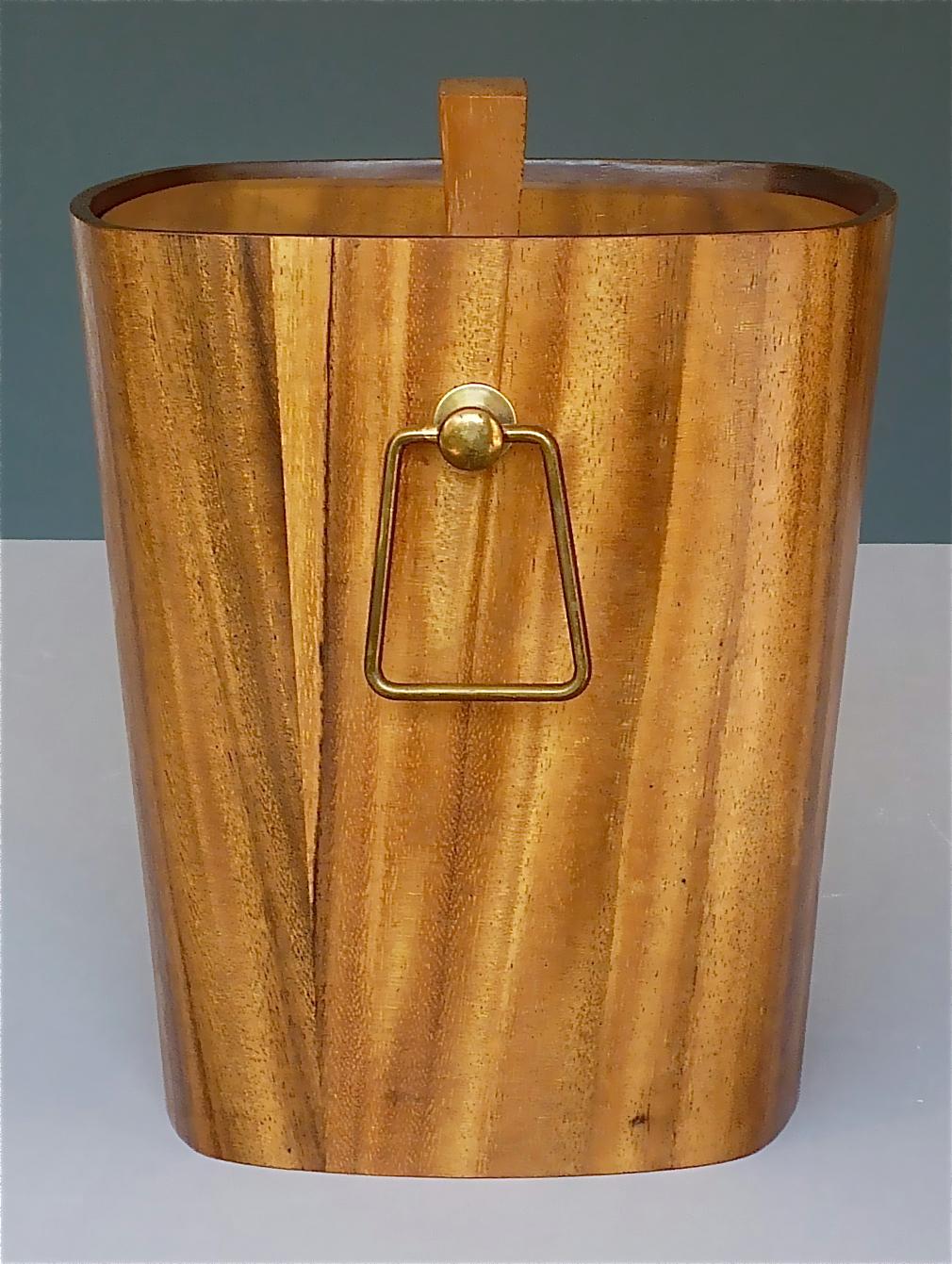 Aluminum Large Danish Midcentury Ice Bucket Wine Cooler Teak Walnut Patinated Brass 1950s